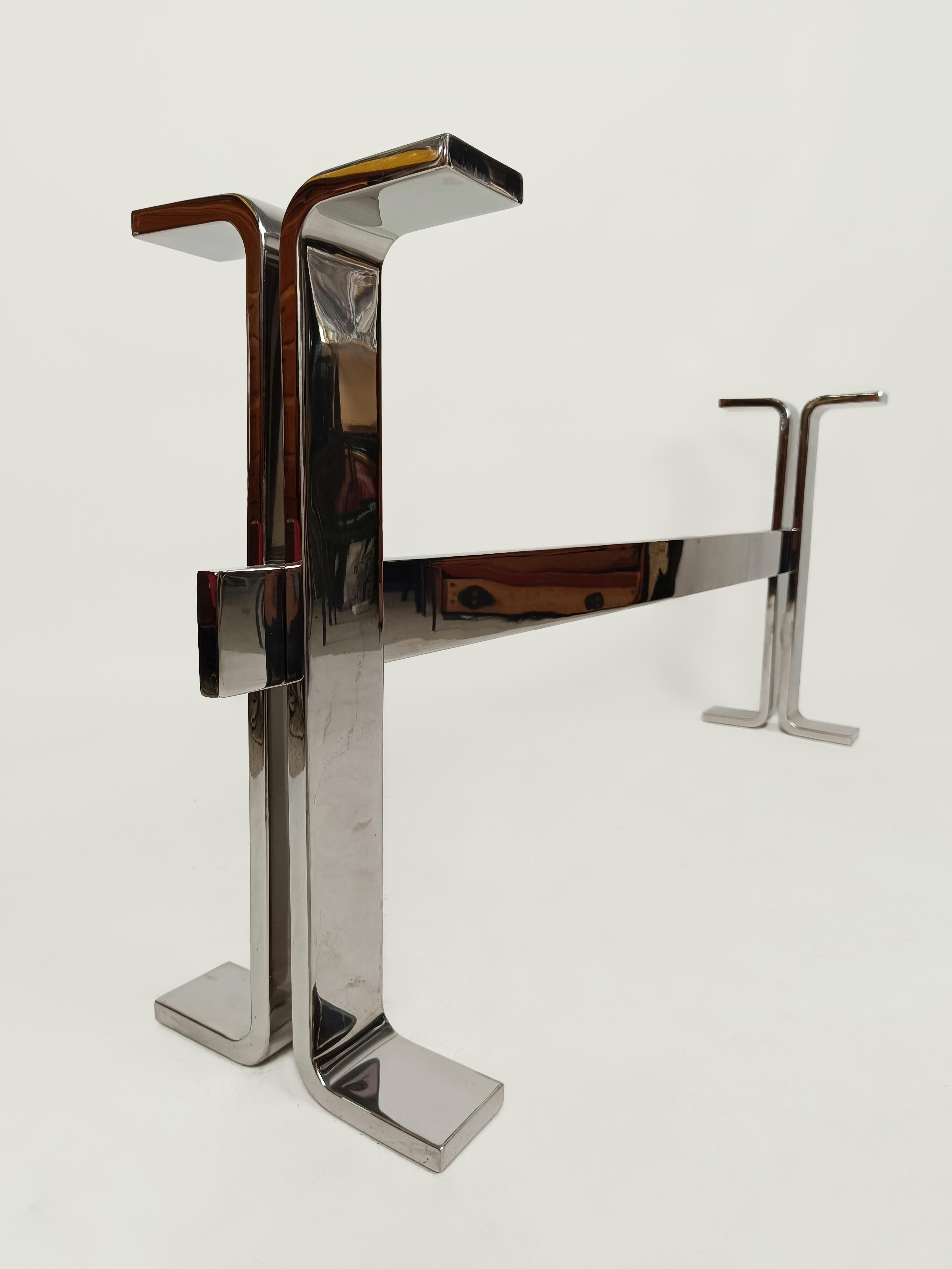 Italian 70s Console Table attributable to Saporiti in Chrome Metal, Smoke Glass 6