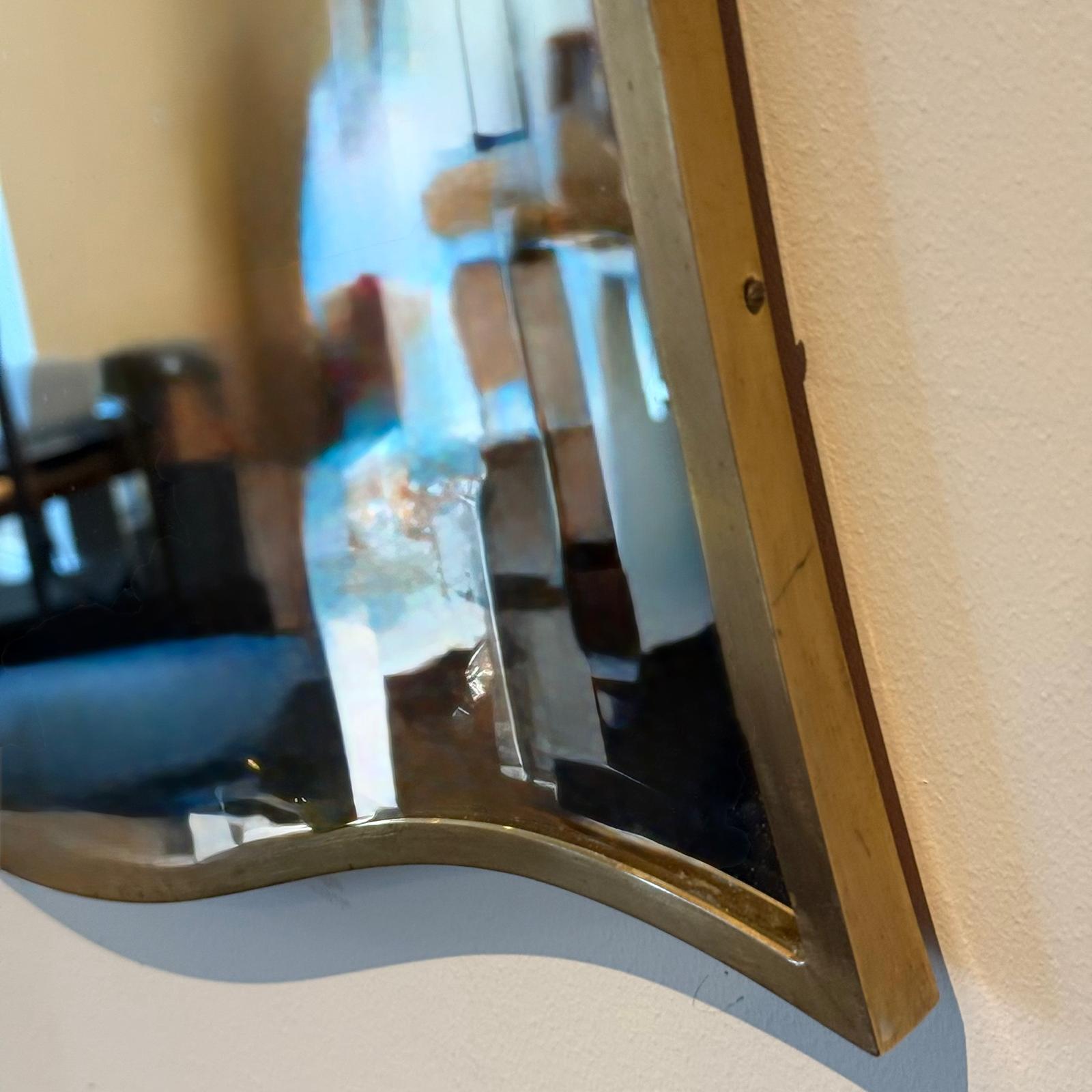Glazed Italian 70's Mirror In Fine Polished Brass Frame For Sale