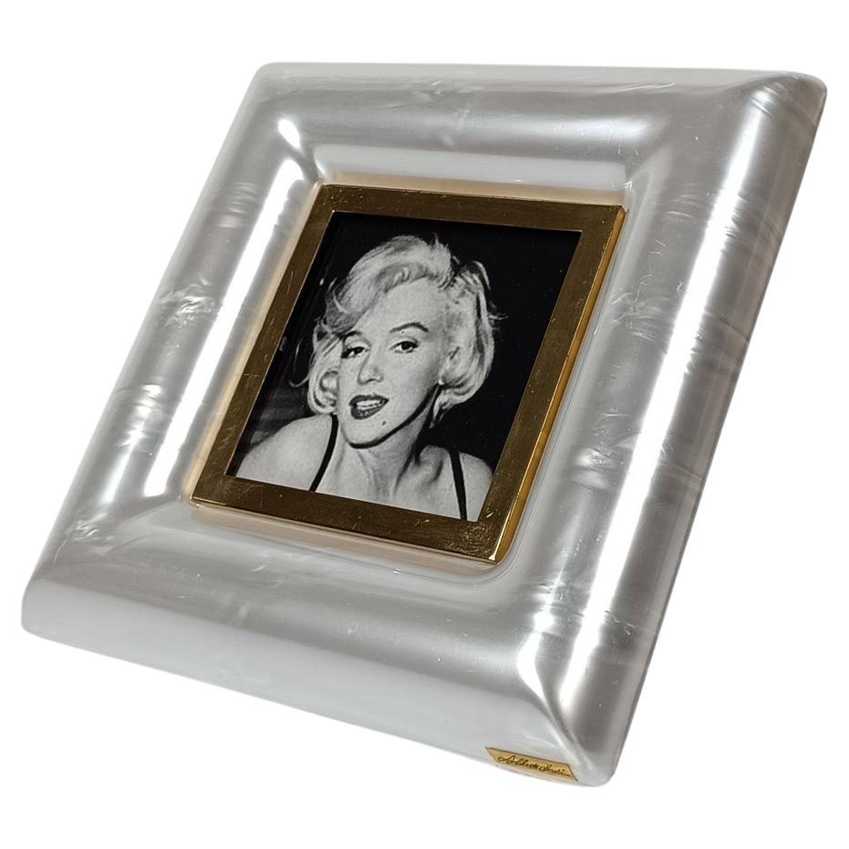 Italian 70s Picture Frame in Faux Mother Of Pearl, Lucite and Gilded Brass