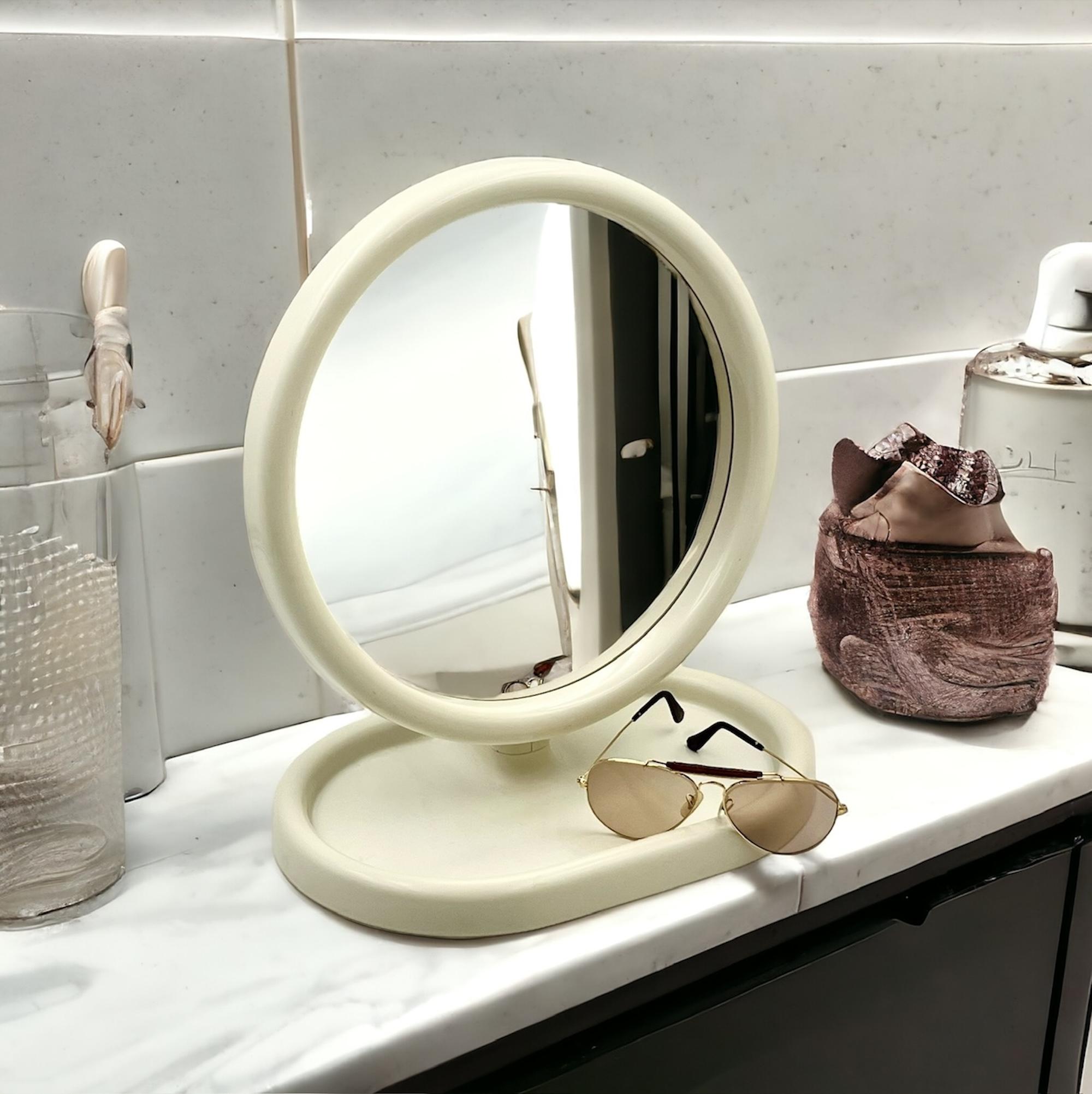 Italian 70s Space Age Design Round Vanity Mirror by Olaf Von Bohr for Gedy 4