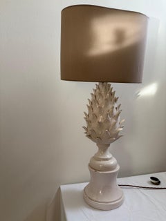 Italian 70's White Ceramic Lamp In The Shape Of Pinecone