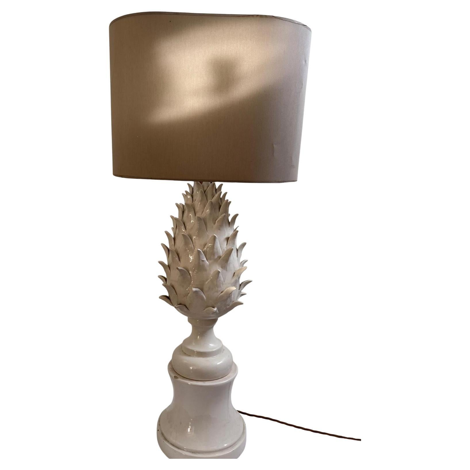 Italian 70's White Ceramic Lamp In The Shape Of Pinecone
