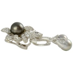 Italian 7.40 Ctw Diamond and Tahitian Pearl Earrings