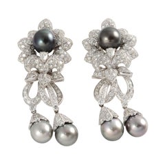 Italian 7.40 Ctw Diamond and Tahitian Pearl Earrings Italian 7.40 Ctw Diamond and Tahitian Pearl Earrings