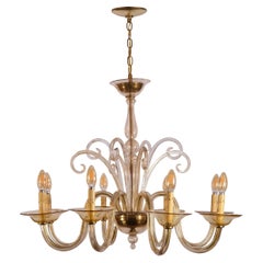 Italian 8 Arm Murano Champagne Colored Glass Chandelier