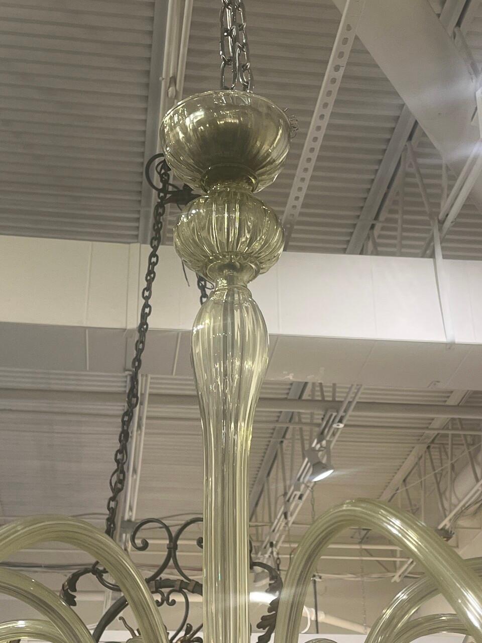 Italian 8 Arm Murano Glass Chandelier In Good Condition In Houston, TX