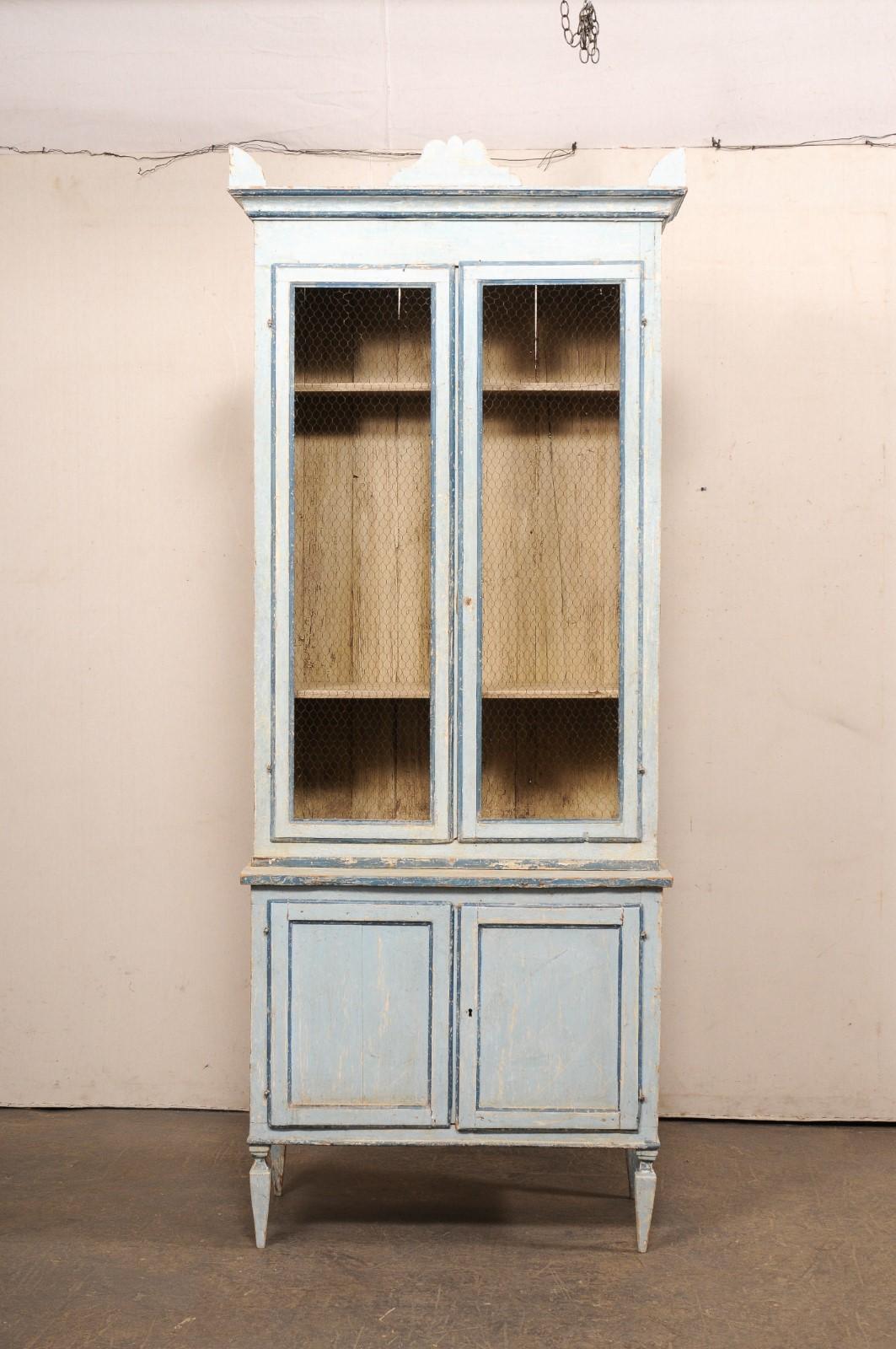 Italian 8+ Ft Tall Hutch, Soft Blue Finish For Sale 5