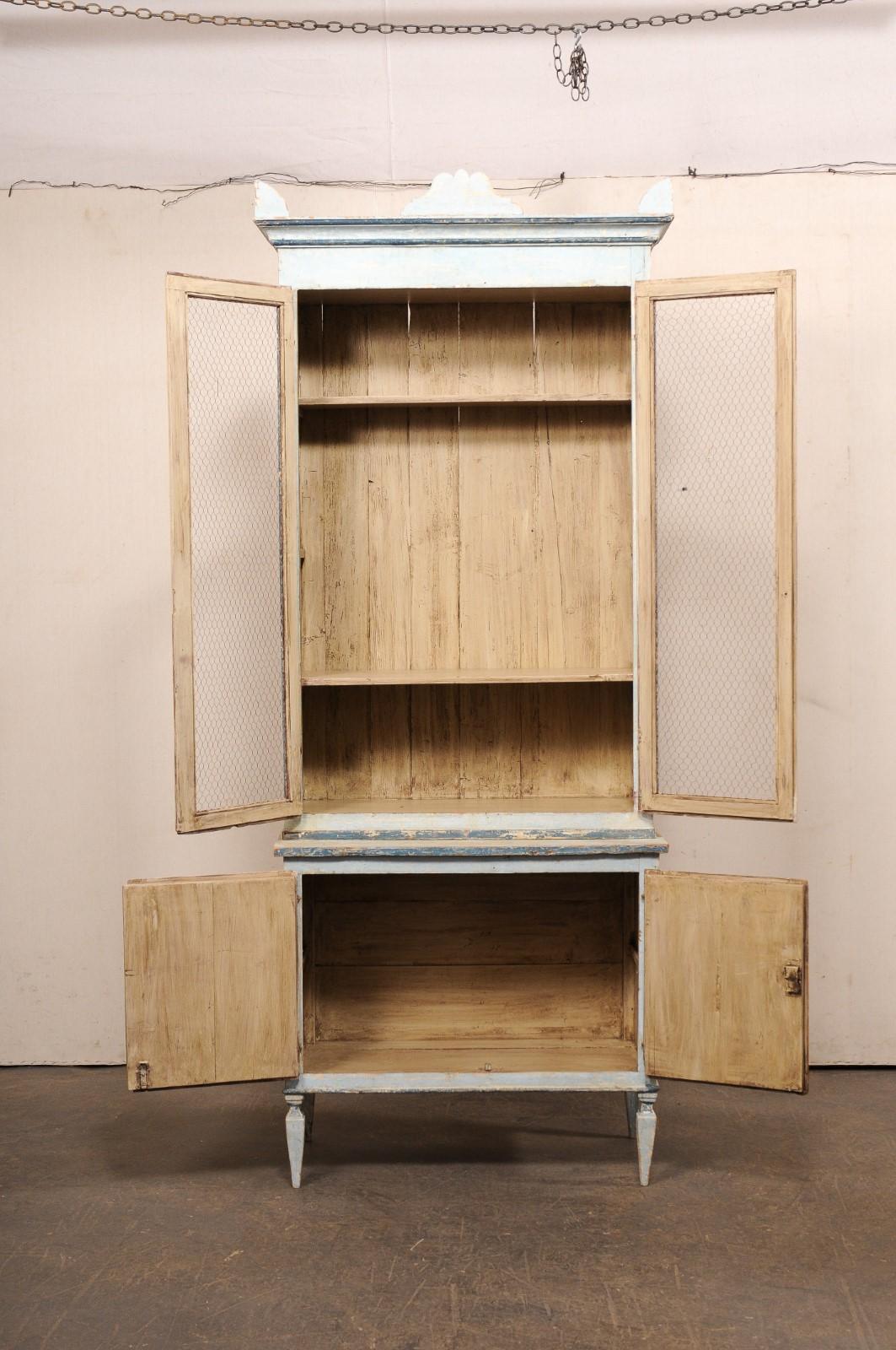 Italian 8+ Ft Tall Hutch, Soft Blue Finish For Sale 6