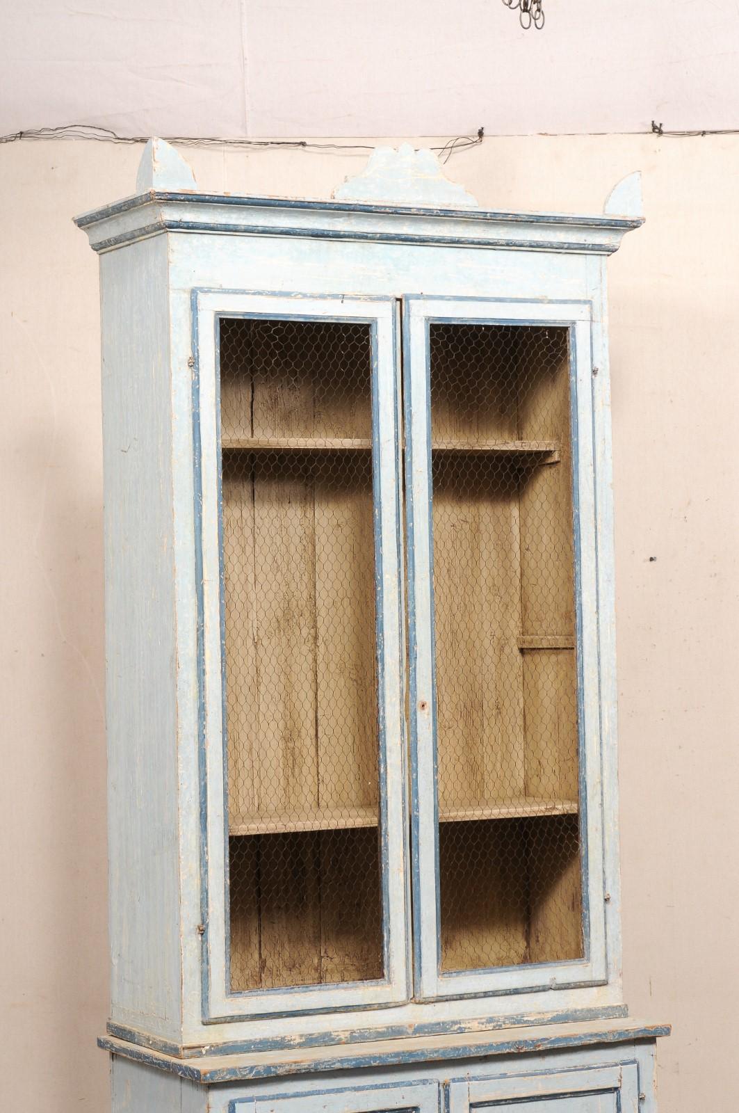 Italian 8+ Ft Tall Hutch, Soft Blue Finish In Good Condition For Sale In Atlanta, GA