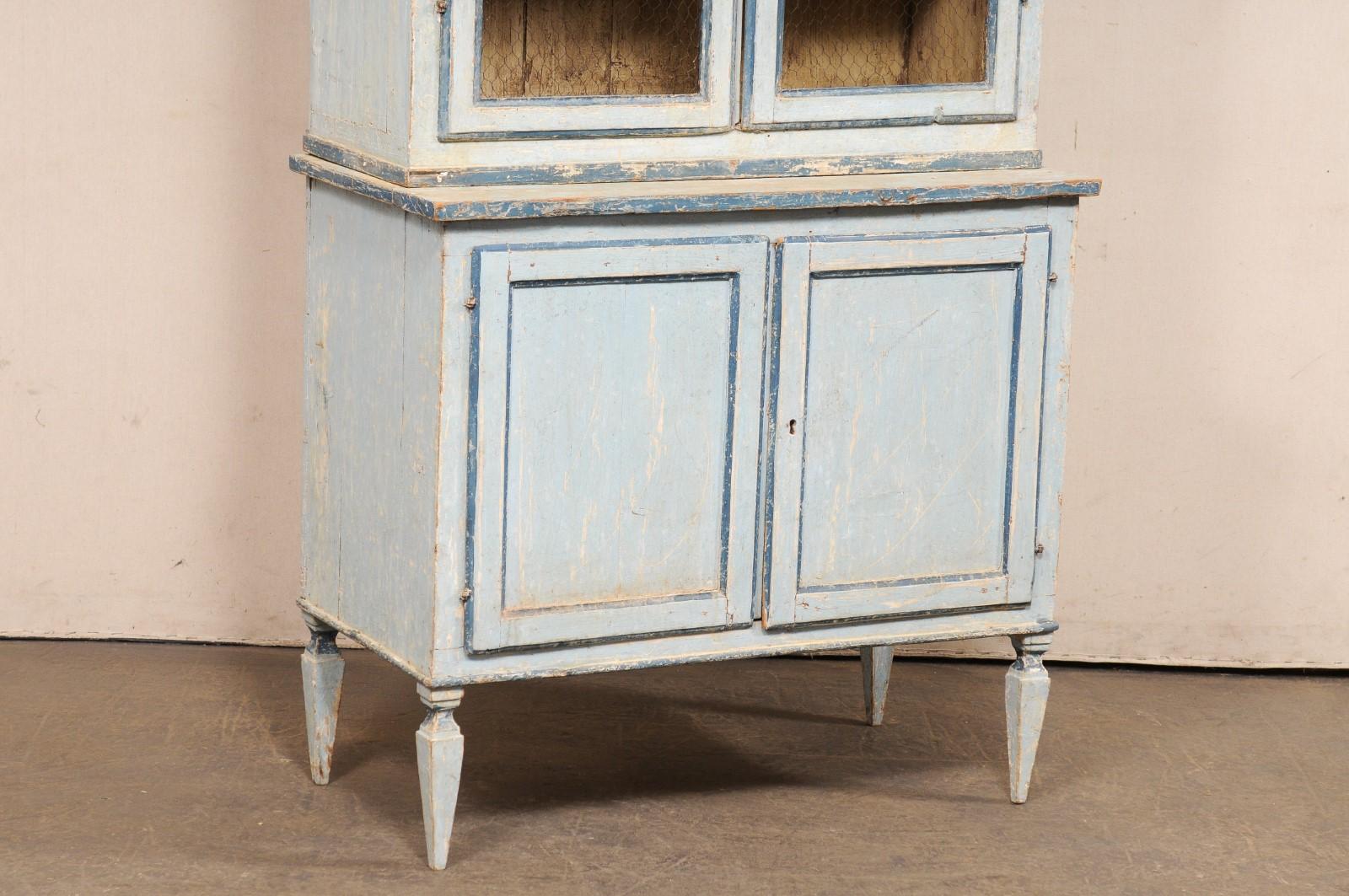 20th Century Italian 8+ Ft Tall Hutch, Soft Blue Finish For Sale