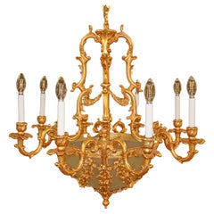 Italian 8 Light Bronze Gold Dore Figural Chandelier By FBAI