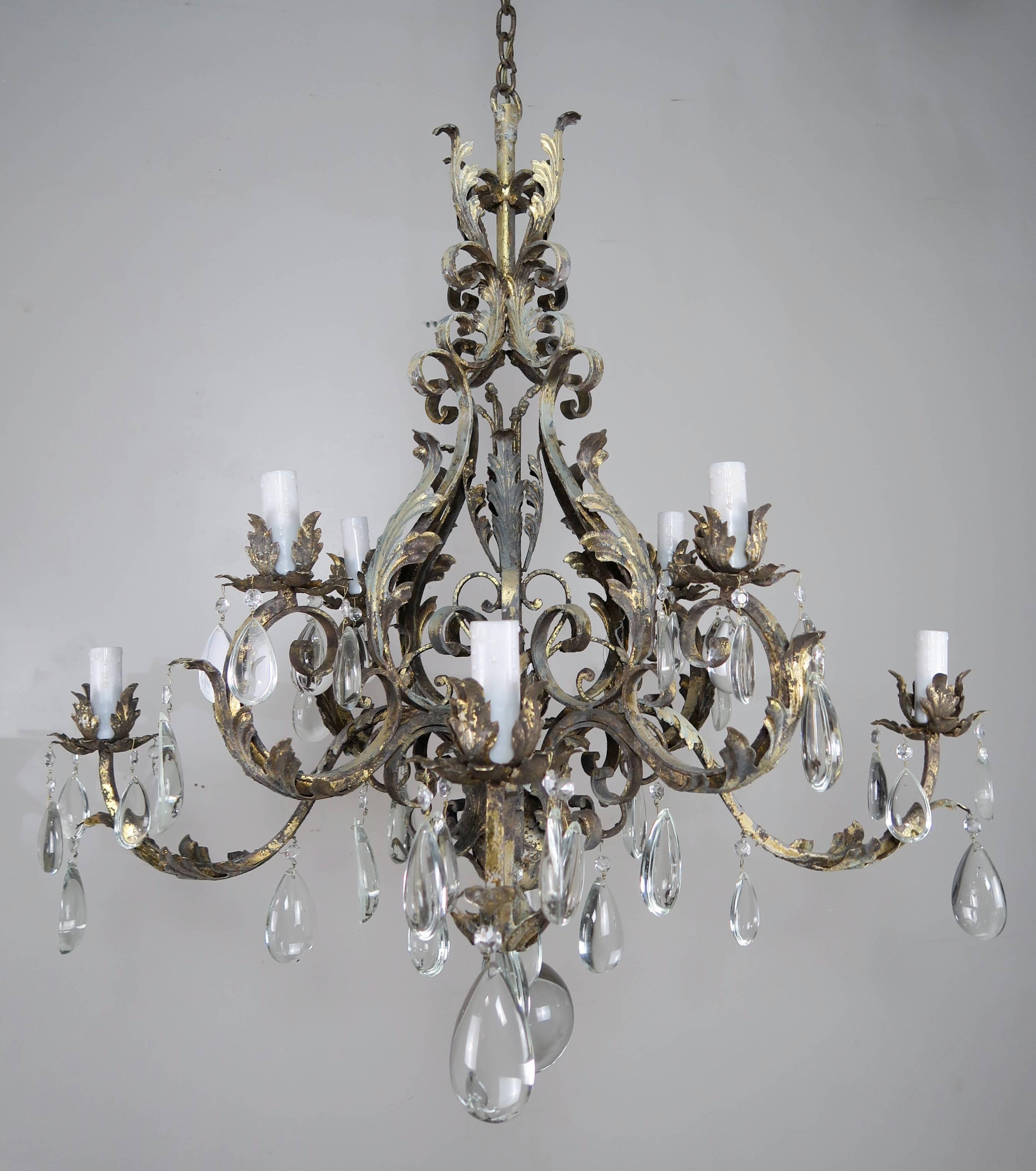 wrought iron and crystal chandelier