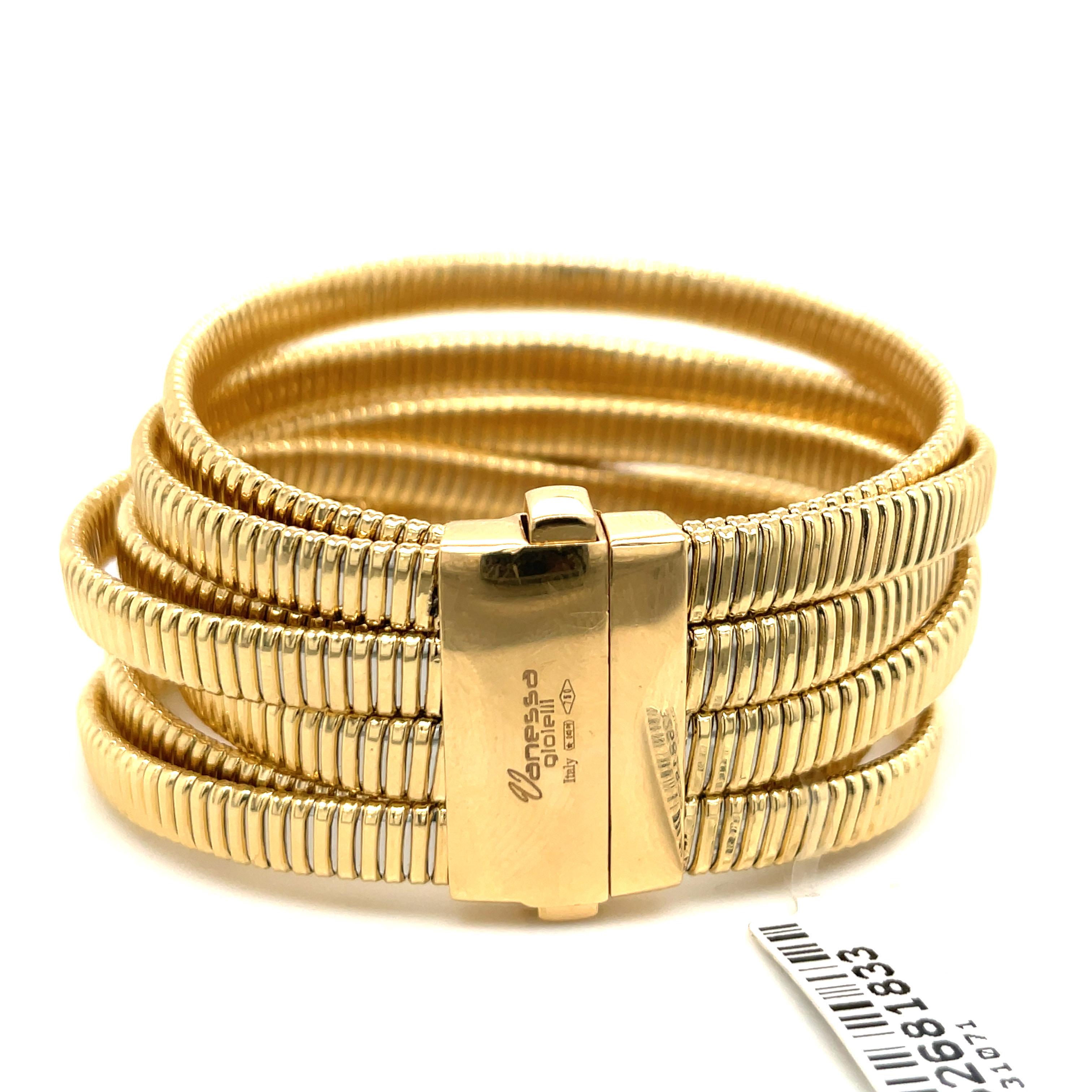 Italian 8 Multi Row Tubogas Wide Bracelet 18 Karat Yellow Gold 66.1 Grams In New Condition For Sale In New York, NY