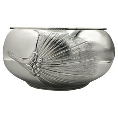 Italian 800 silver bowl embossed and chiseled with strelitzia flowers