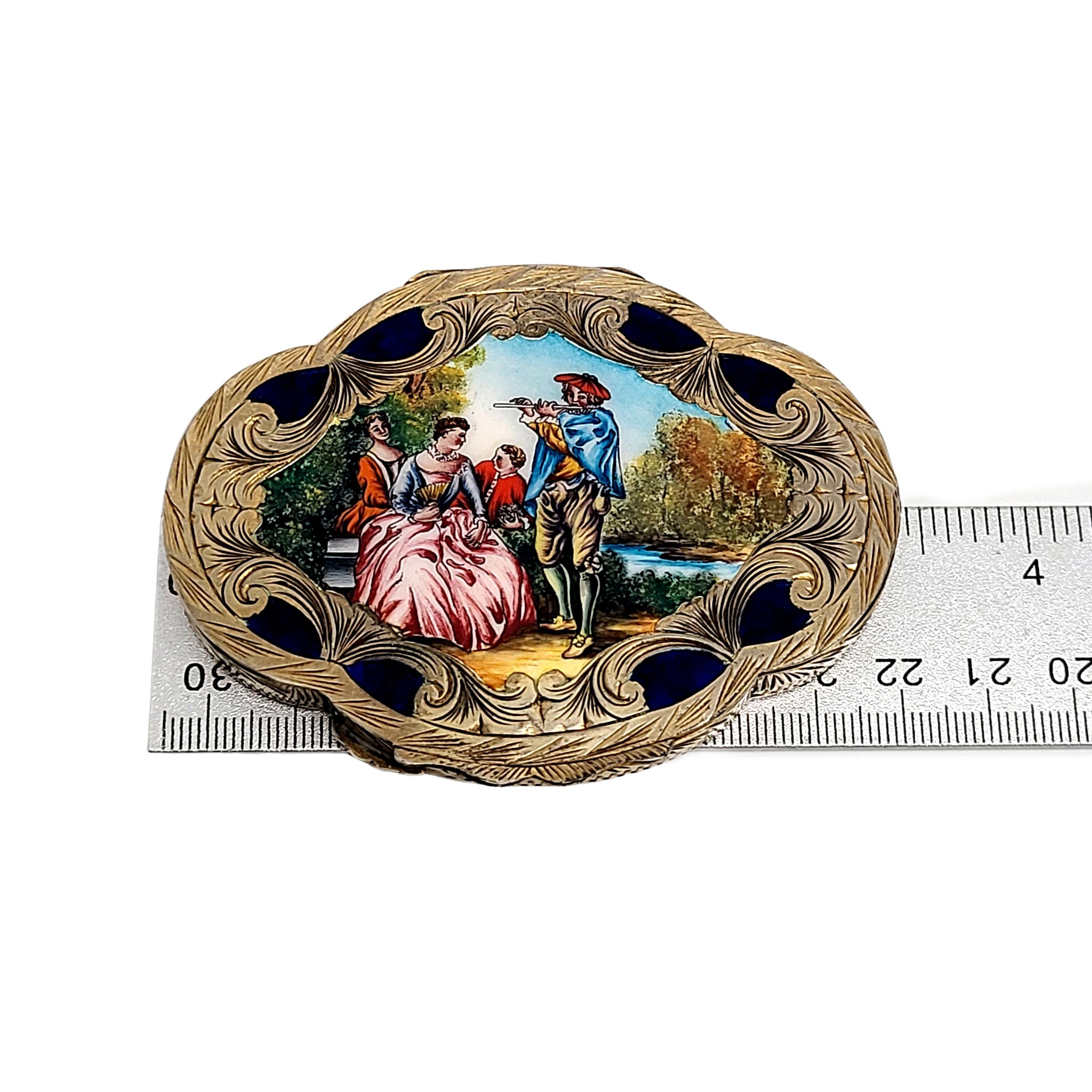 Italian 800 Silver Gold Vermeil Hand Painted Enamel Compact 4