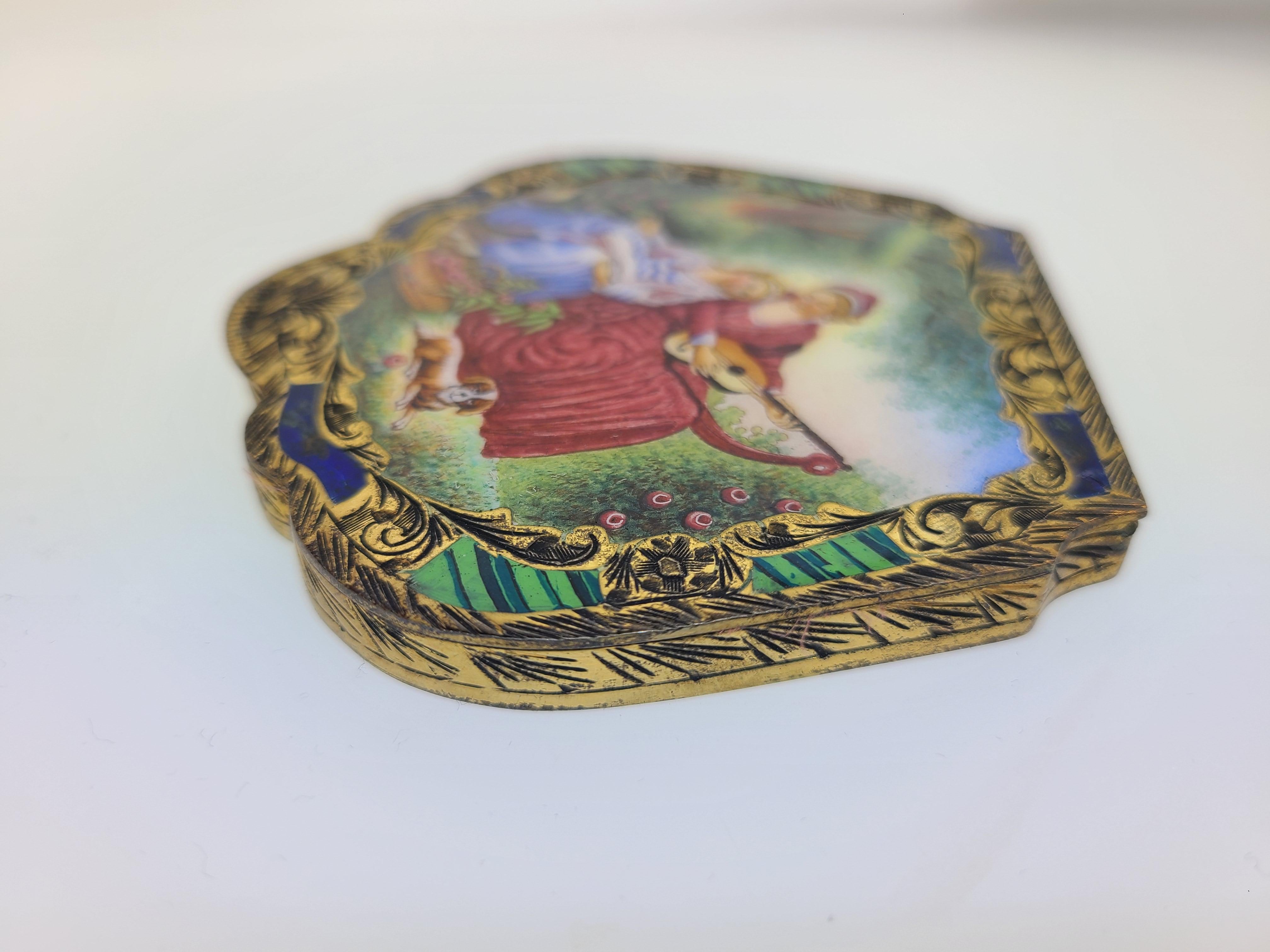 Italian 800 Silver Gold Vermeil Hand Painted Enamel Compact 2