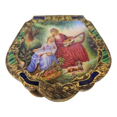 Italian 800 Silver Gold Vermeil Hand Painted Enamel Compact