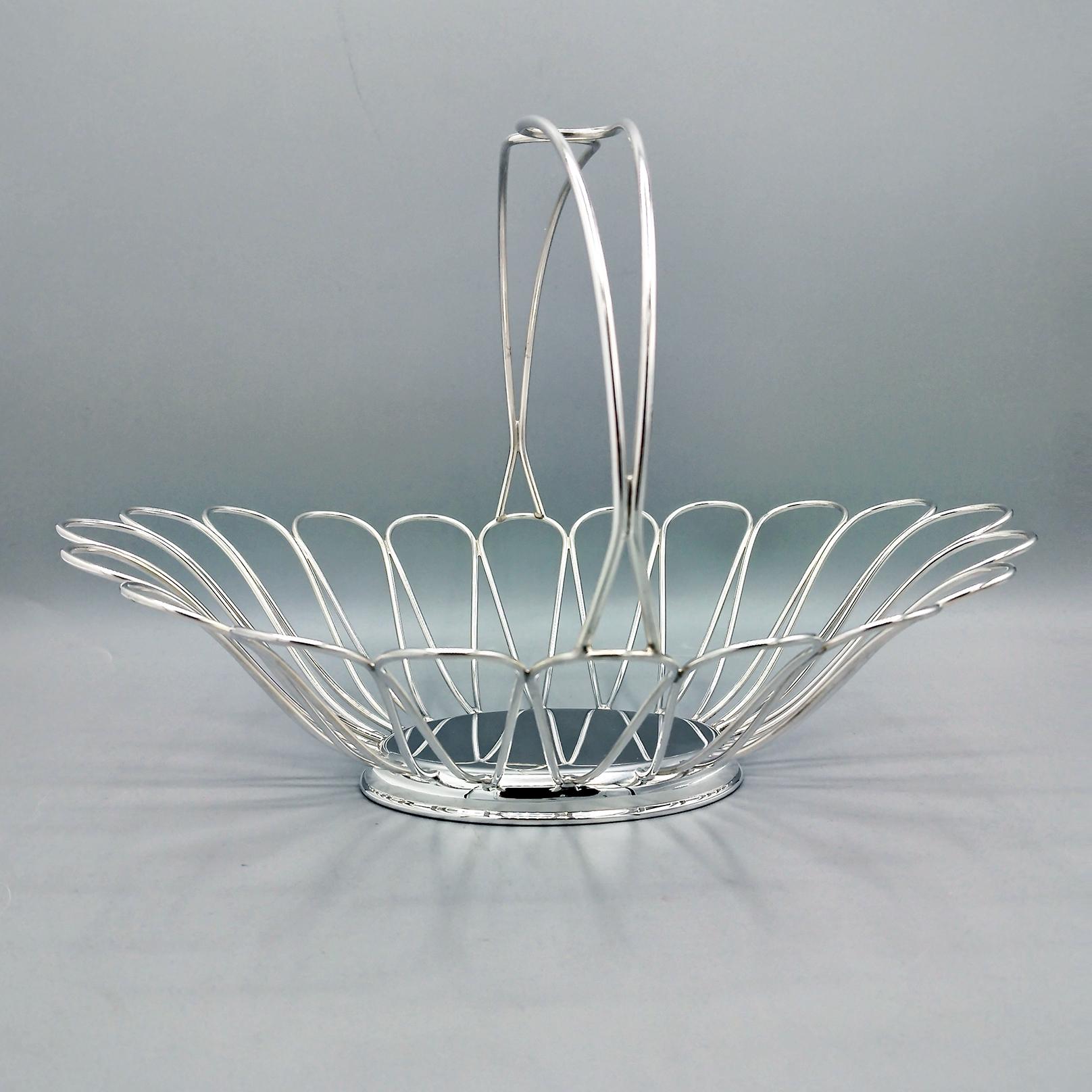 Cesta de Fruta Pan de alambre de Plata 800 Italiana Hecho a mano en venta