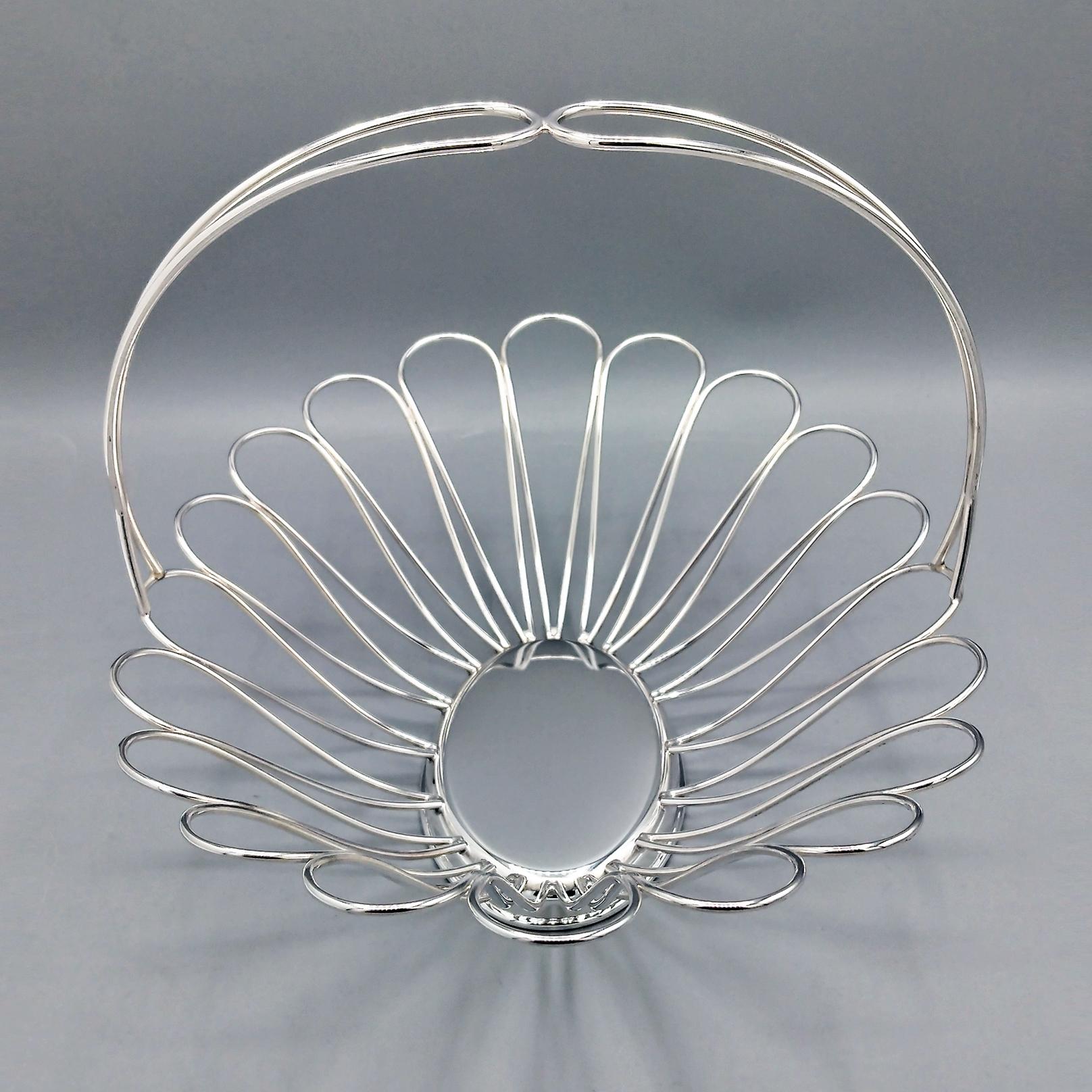 Cesta de Fruta Pan de alambre de Plata 800 Italiana Contemporáneo en venta
