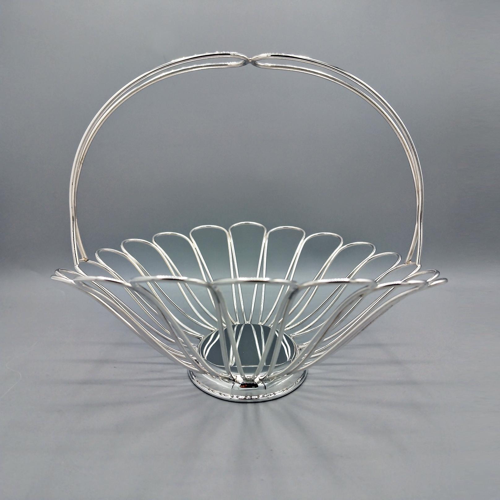 Cesta de Fruta Pan de alambre de Plata 800 Italiana Silver en venta
