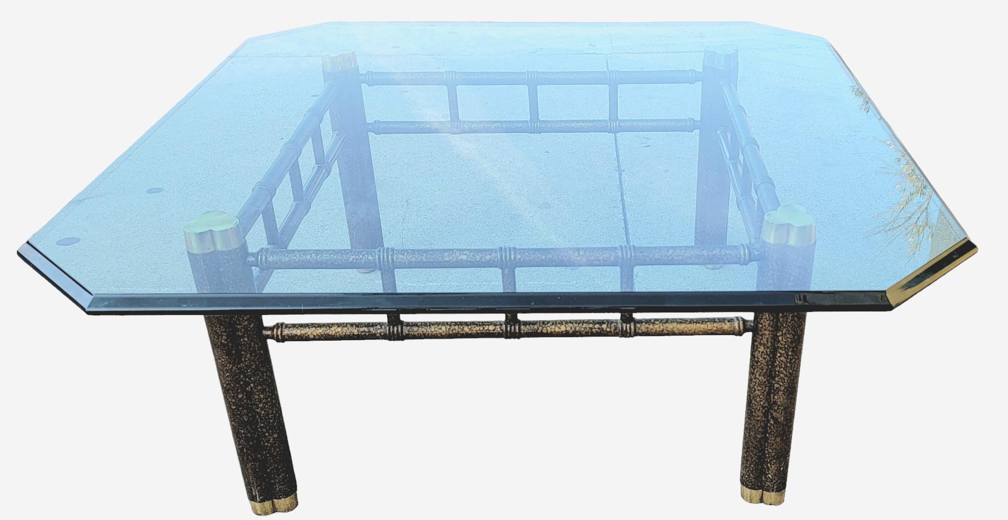 Modern Italian 80s Brass and Tinted Beveled Glass Coffee Table For Sale