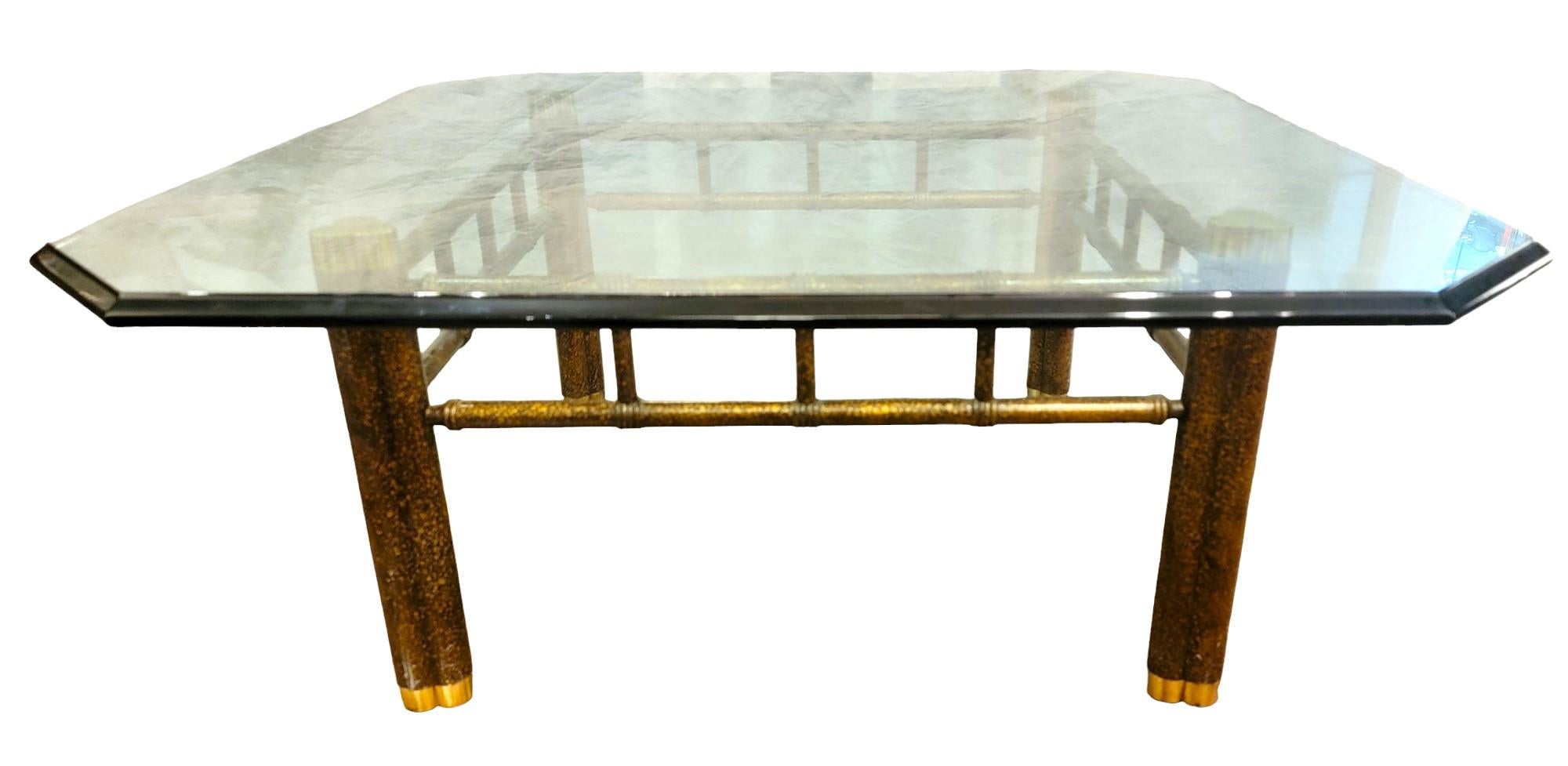 Italian 80s Brass and Tinted Beveled Glass Coffee Table For Sale 2