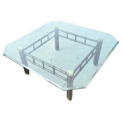 Italian 80s Brass and Tinted Beveled Glass Coffee Table