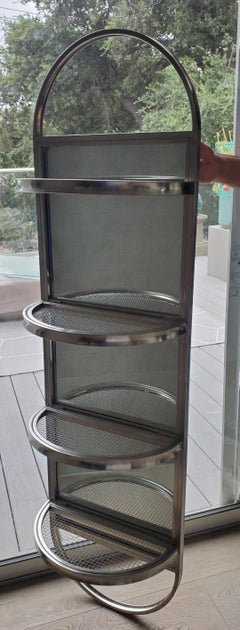 Italian 1980s Modern Flip Up Oval Chrome Shelf Mirror