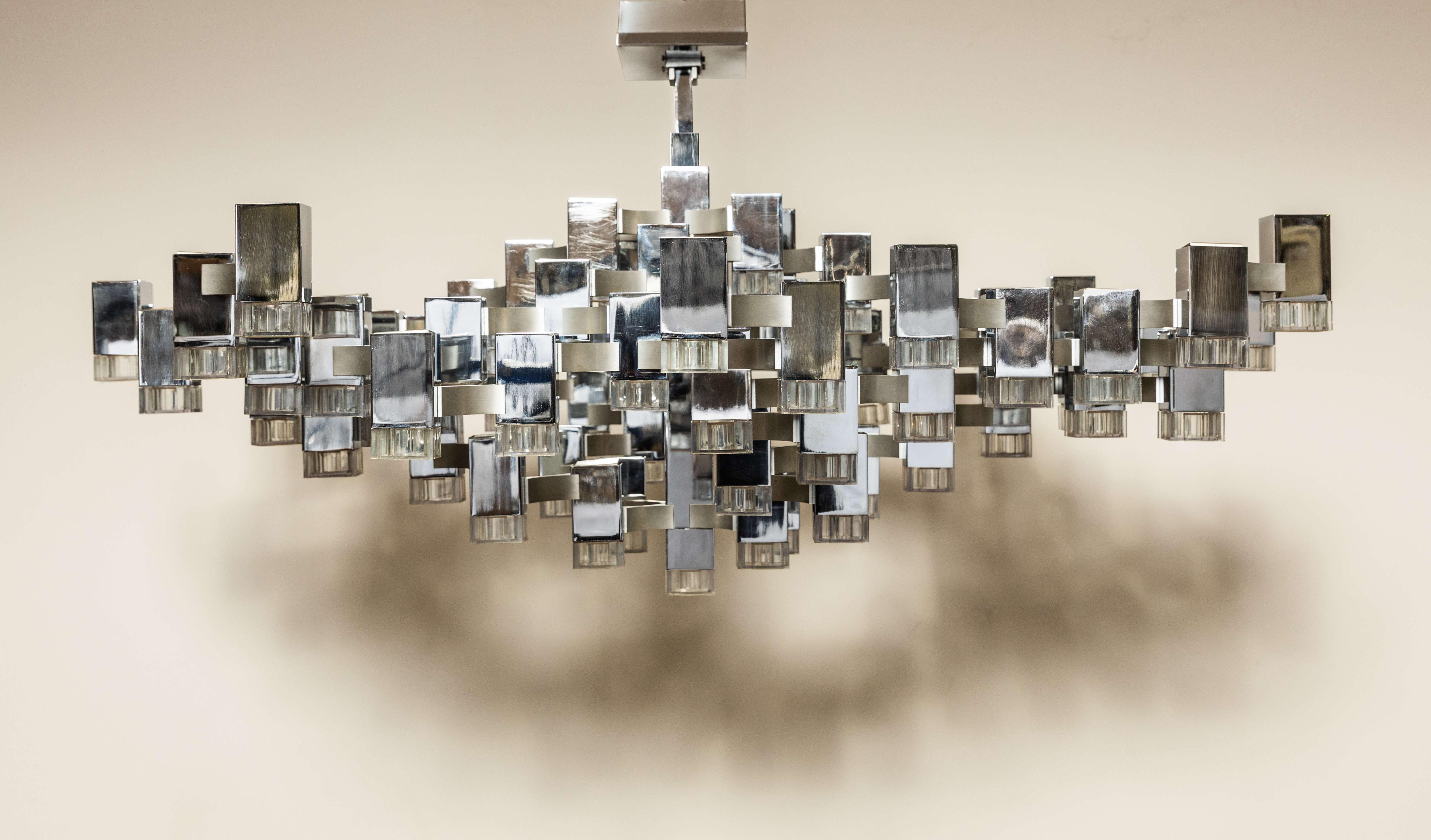 Italian, 81 Cubic Chandelier by Gaetano Sciolari, 1970s 1