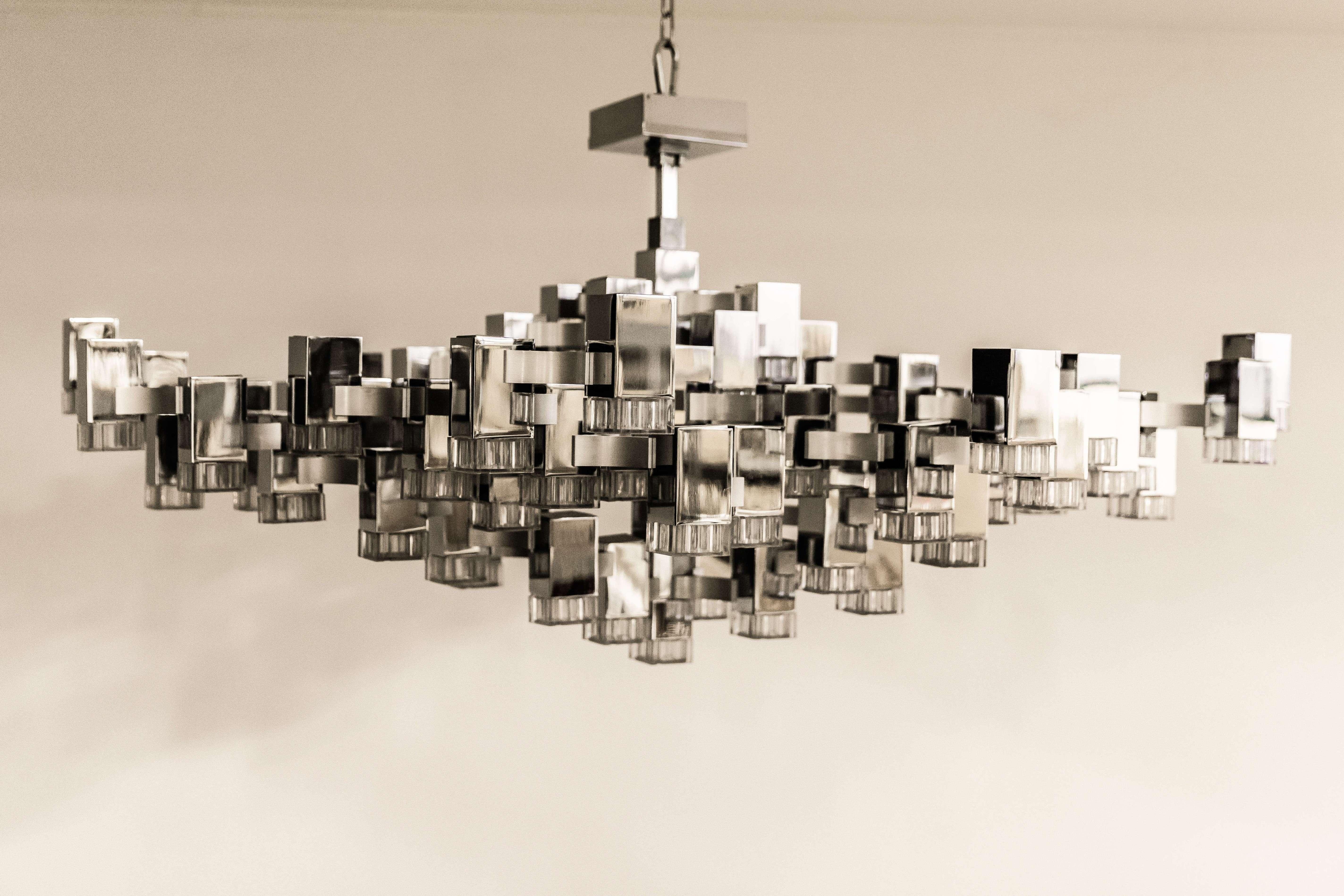 Italian, 81 Cubic Chandelier by Gaetano Sciolari, 1970s 2