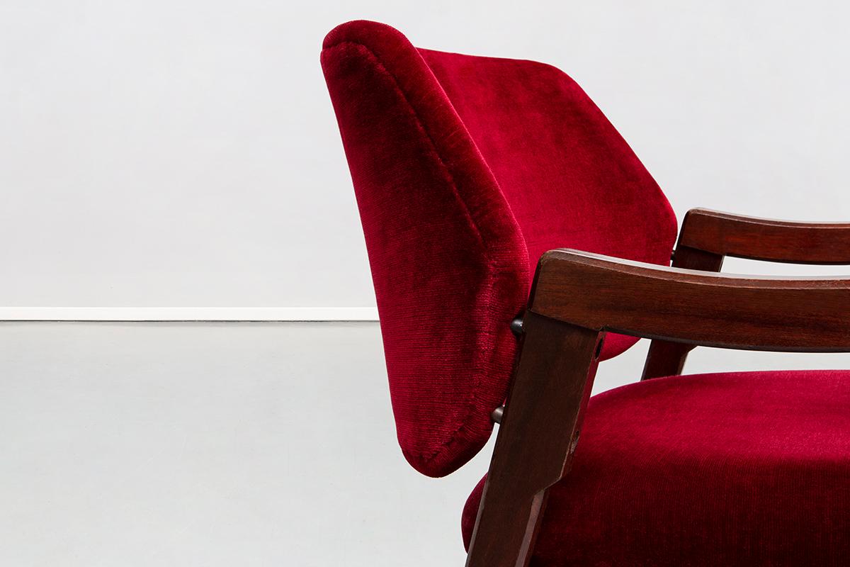 Italian 814 Beech and Velvet Armchairs by Ico and Luisa Pairisi for Cassina 1961 3