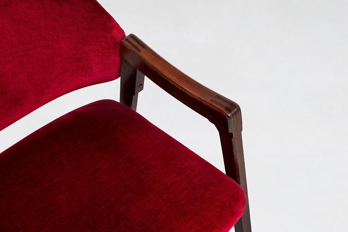 Italian 814 Beech and Velvet Armchairs by Ico and Luisa Pairisi for Cassina 1961 4