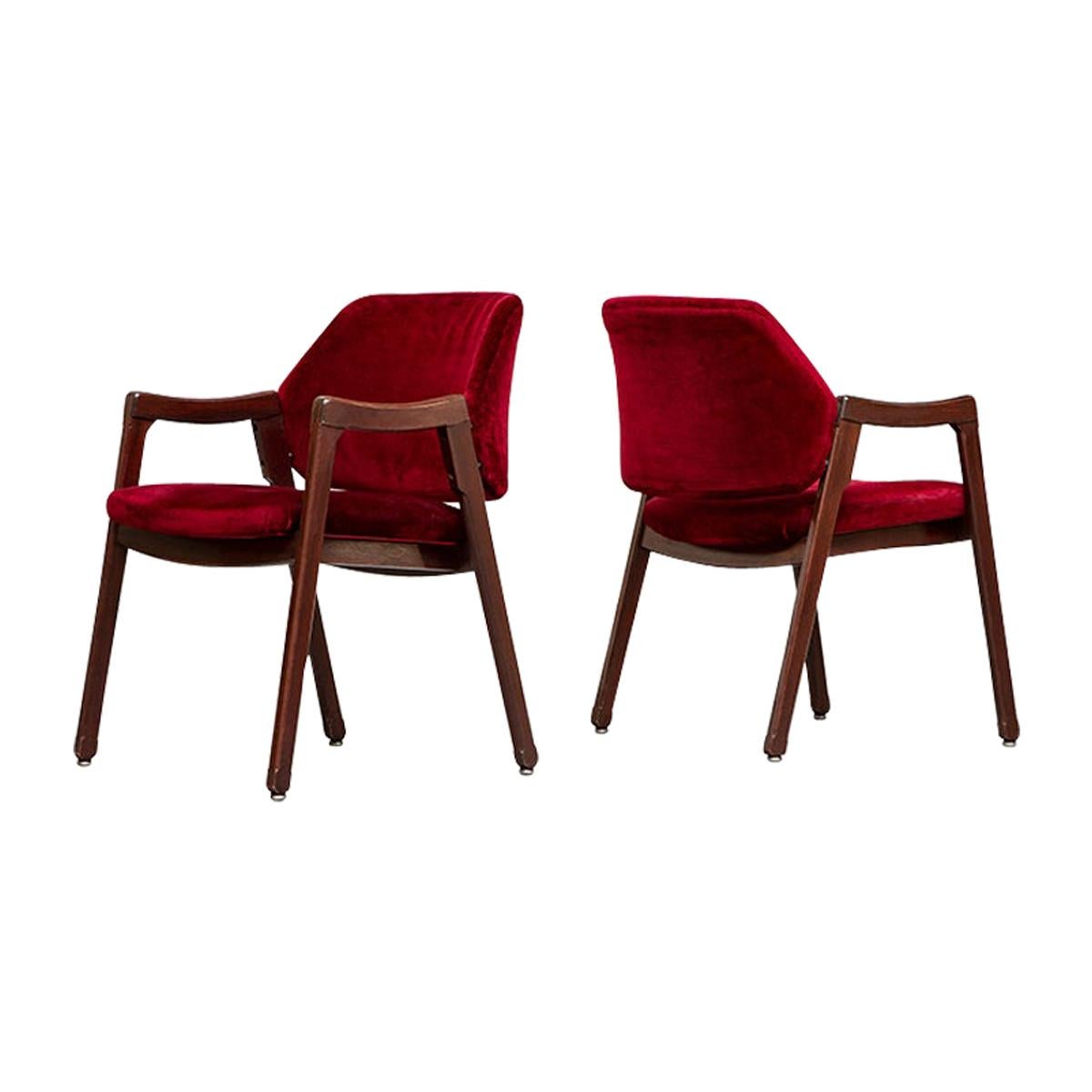 Italian 814 Beech and Velvet Armchairs by Ico and Luisa Pairisi for Cassina 1961