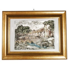 Italian 925 Silver and 24-Karat Gold-Plated High-Relief Landscape by Guerrini
