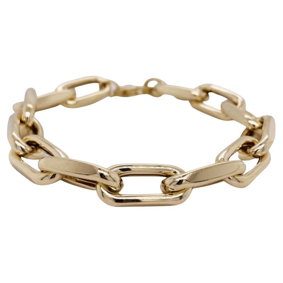 Italian 9mm Large Paperclip Link Bracelet, Lightweight 14k Yellow Gold Design LV