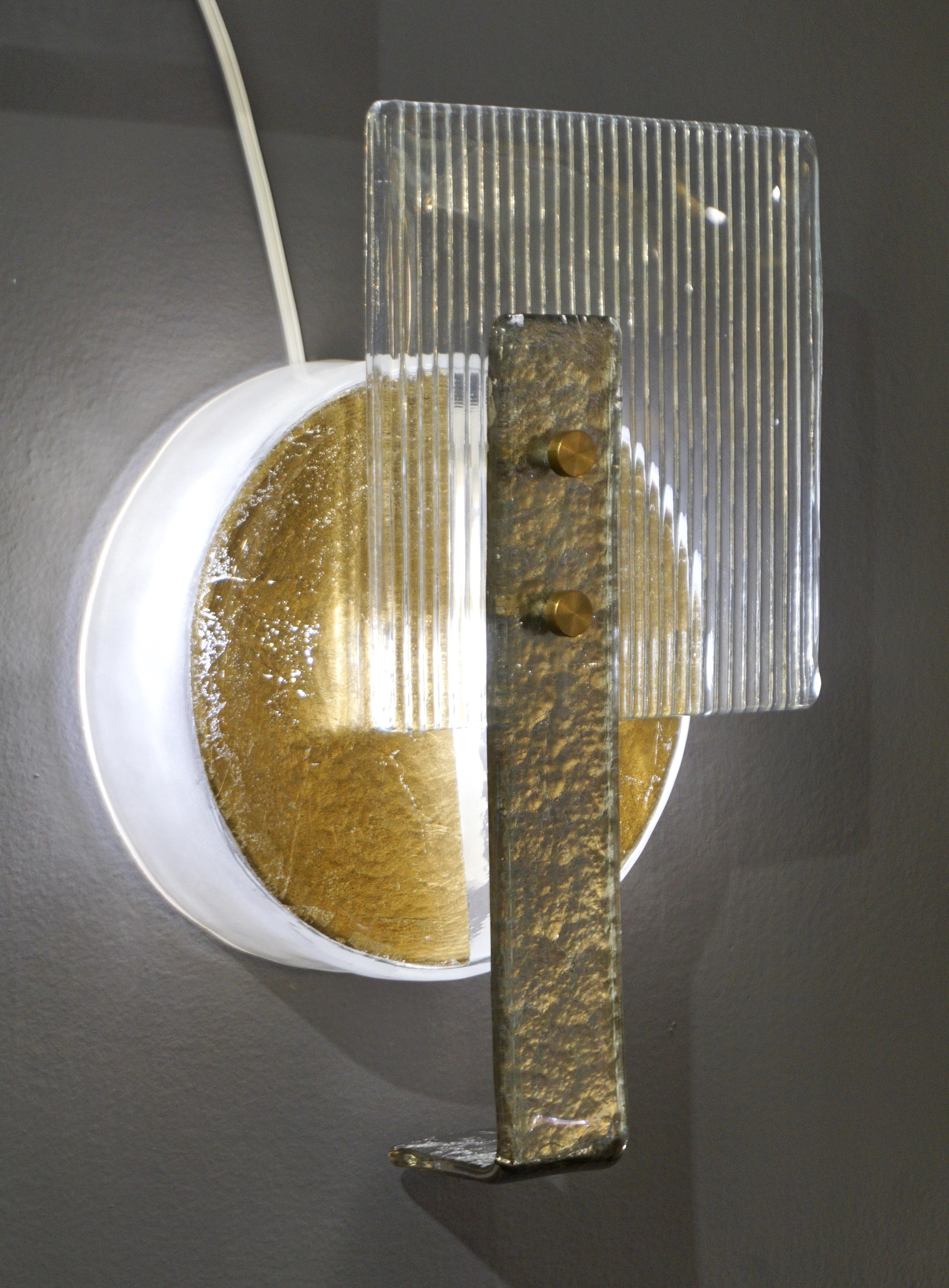Italian Abstract Modern Gold Silver and Crystal Murano Glass Sconce In New Condition For Sale In New York, NY