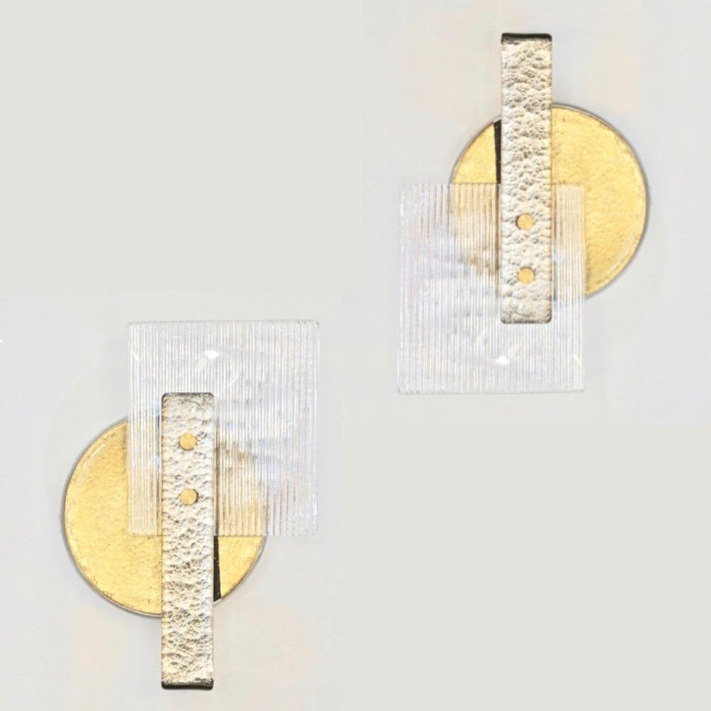 Italian Abstract Modern Gold Silver and Crystal Murano Glass Sconce For Sale 1
