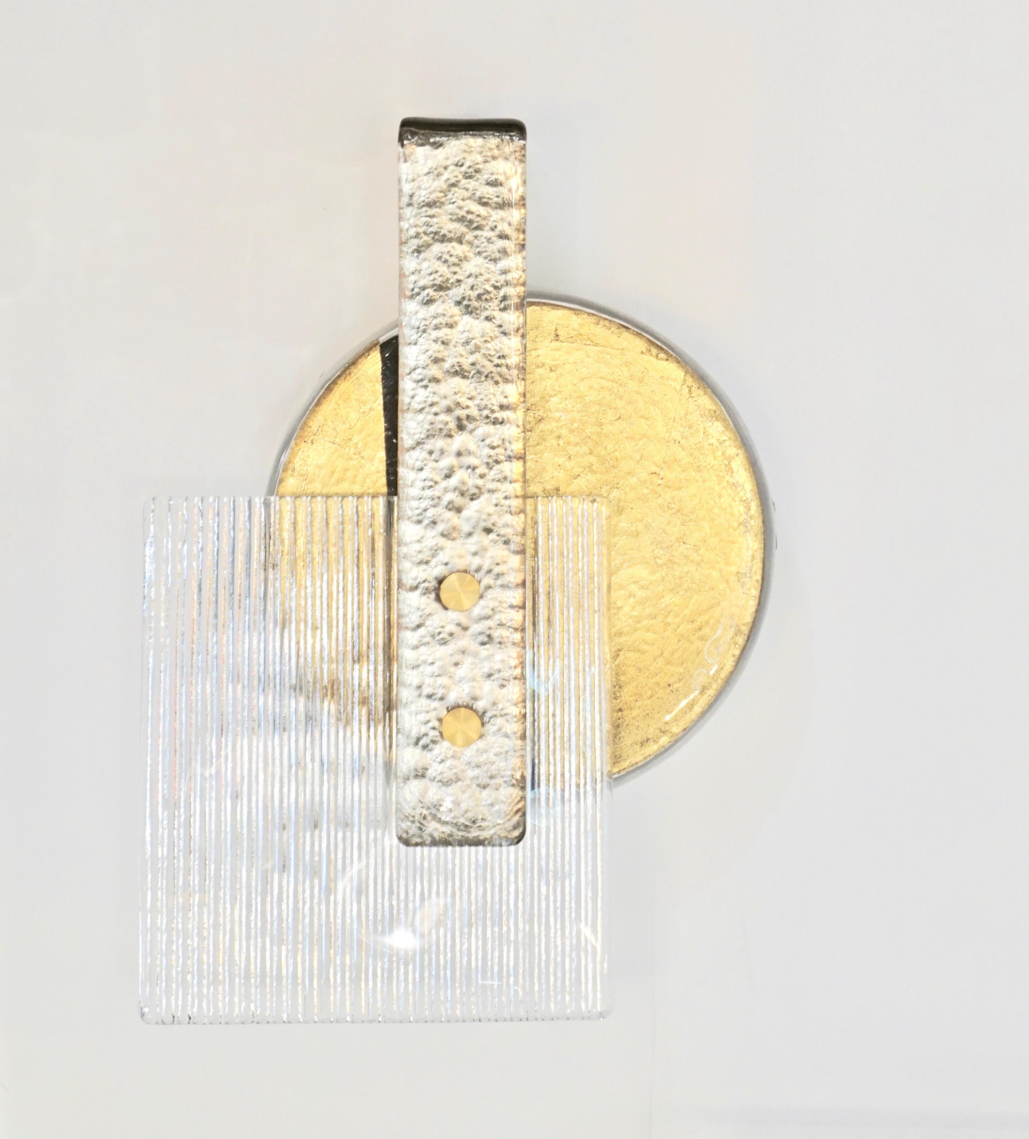 Italian Abstract Modern Gold Silver and Crystal Murano Glass Sconce For Sale 2