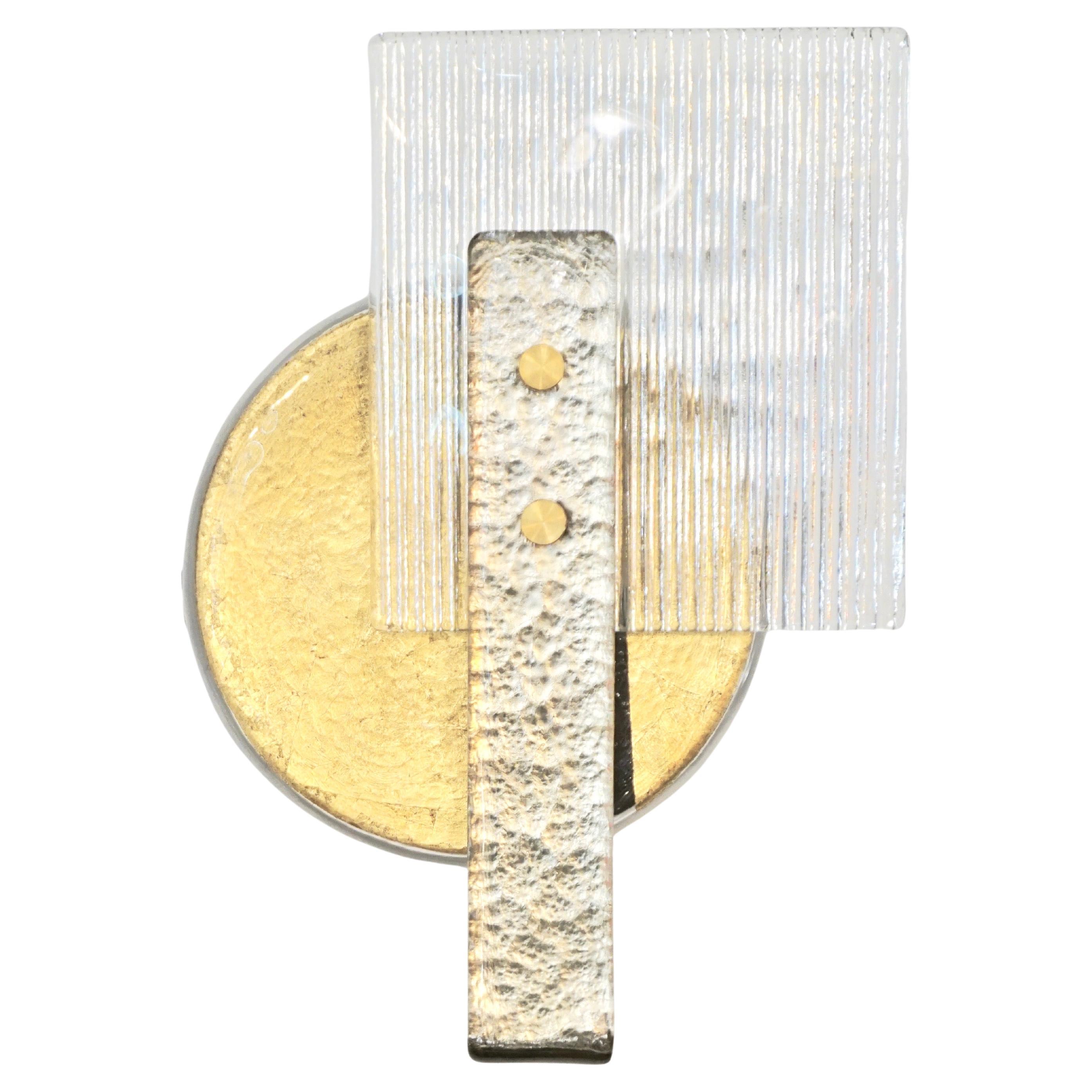 Italian Abstract Modern Gold Silver and Crystal Murano Glass Sconce For Sale