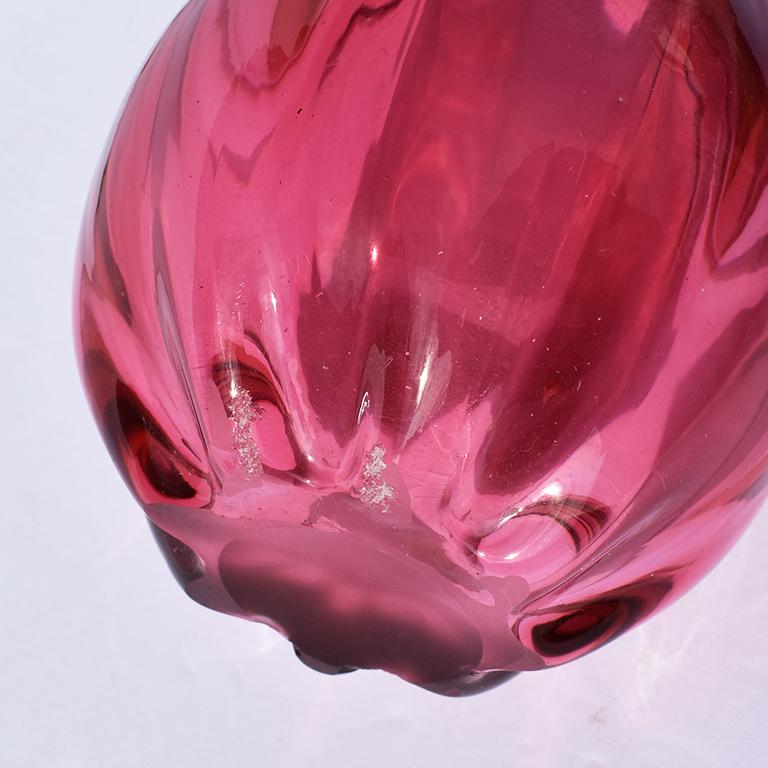 20th Century Italian Abstract Modernist Faceted Tall Red Berry Color Murano Glass Vase For Sale
