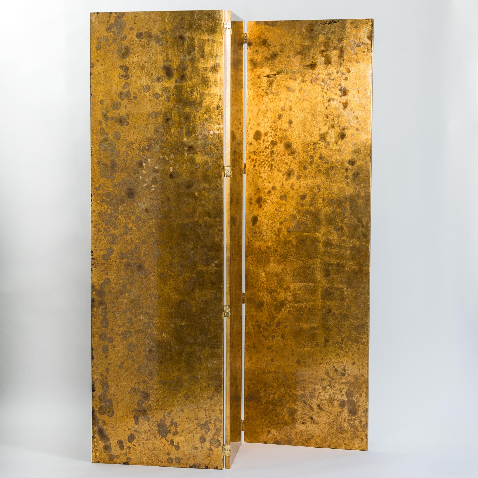 Italian Abstract Painted 3-Panel Screen in Gold/Black/Grey by Stefano Pertini 6
