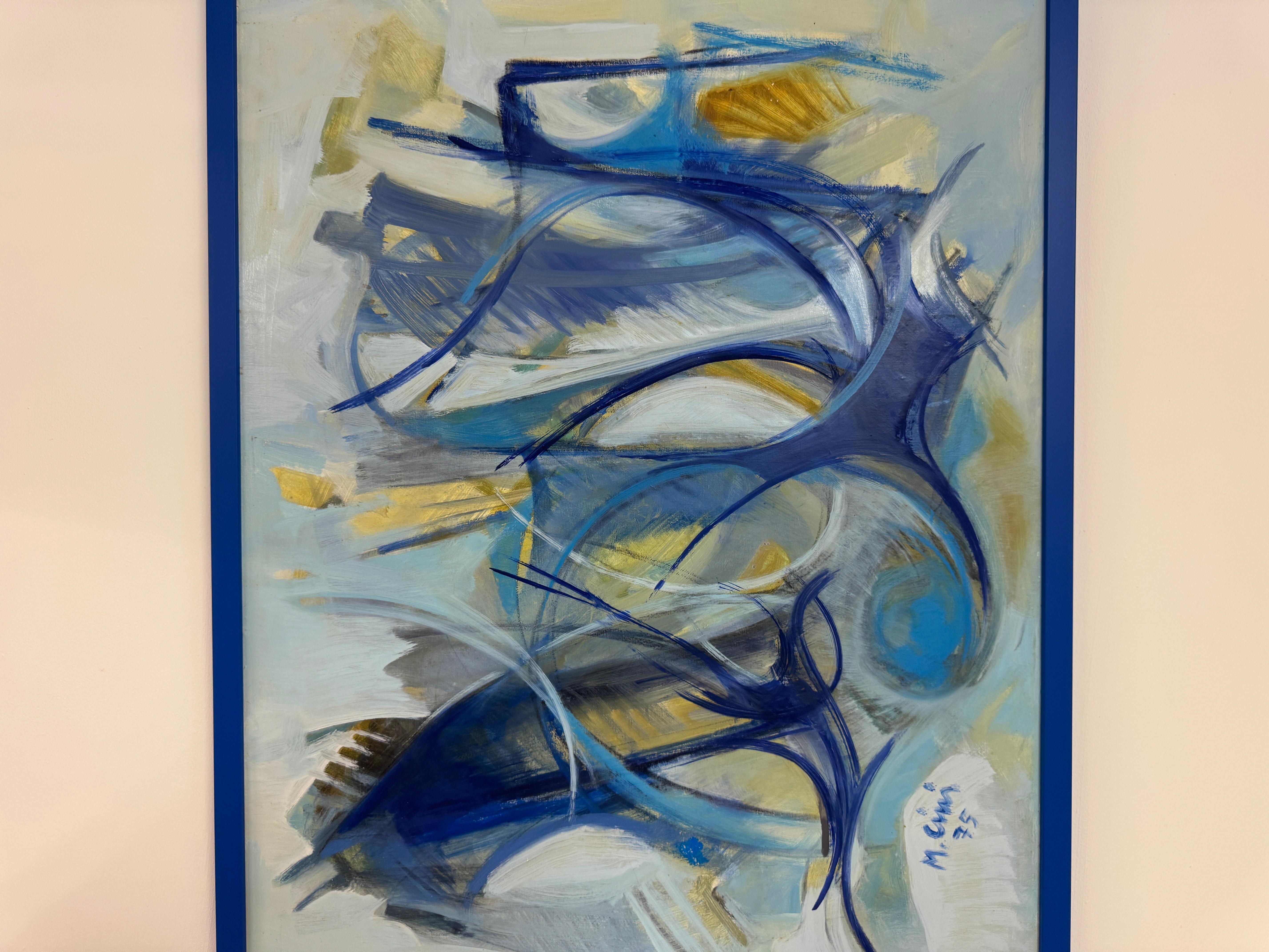 Italienische abstrakte Malerei in Blau, 1975 im Angebot 4
