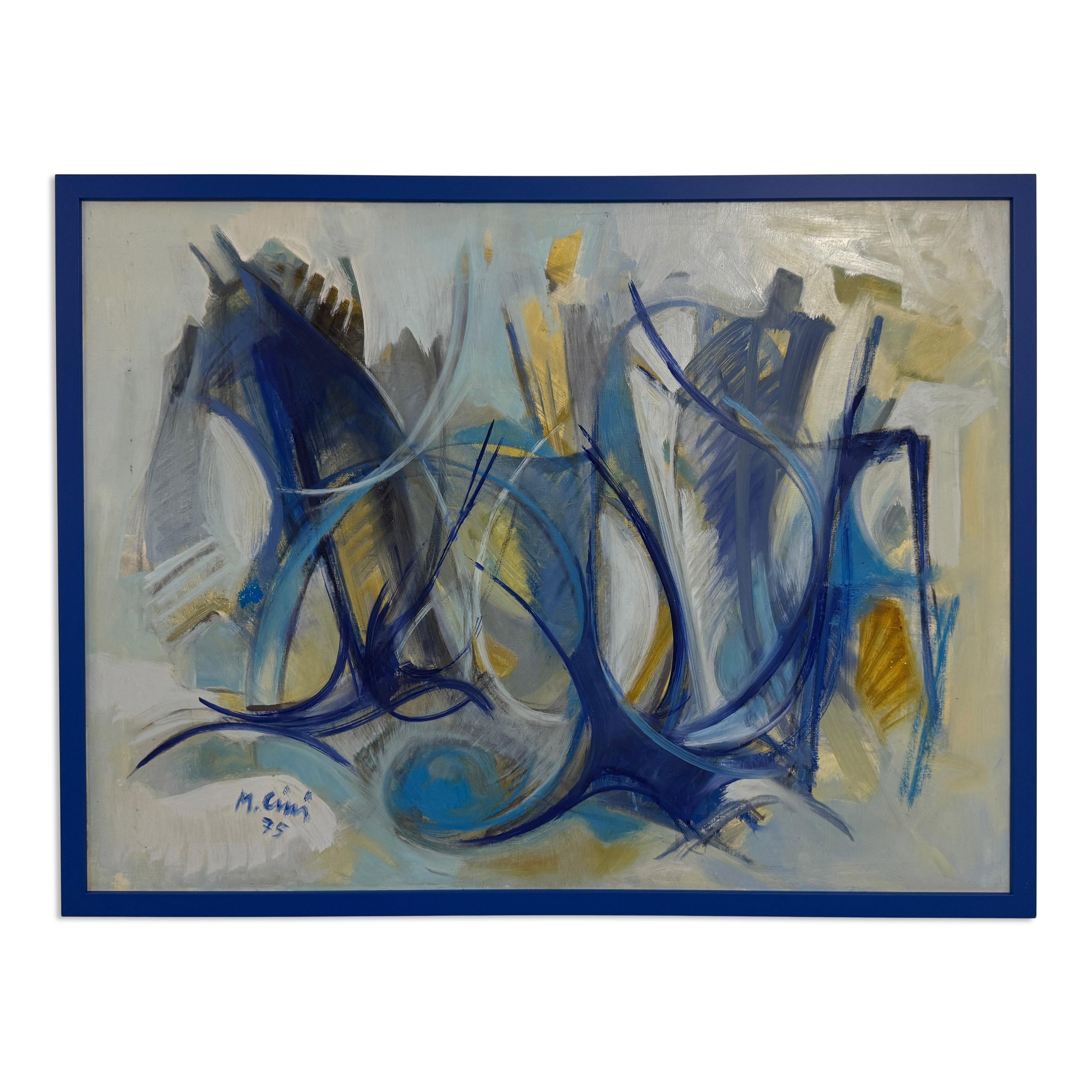 Italienische abstrakte Malerei in Blau, 1975


Eine eindrucksvolle abstrakte Komposition in Blau-, Grau- und Ockertönen, signiert und datiert 1975. Das Werk fängt die Dynamik der europäischen Abstraktion der Nachkriegszeit ein, mit schwungvollen,