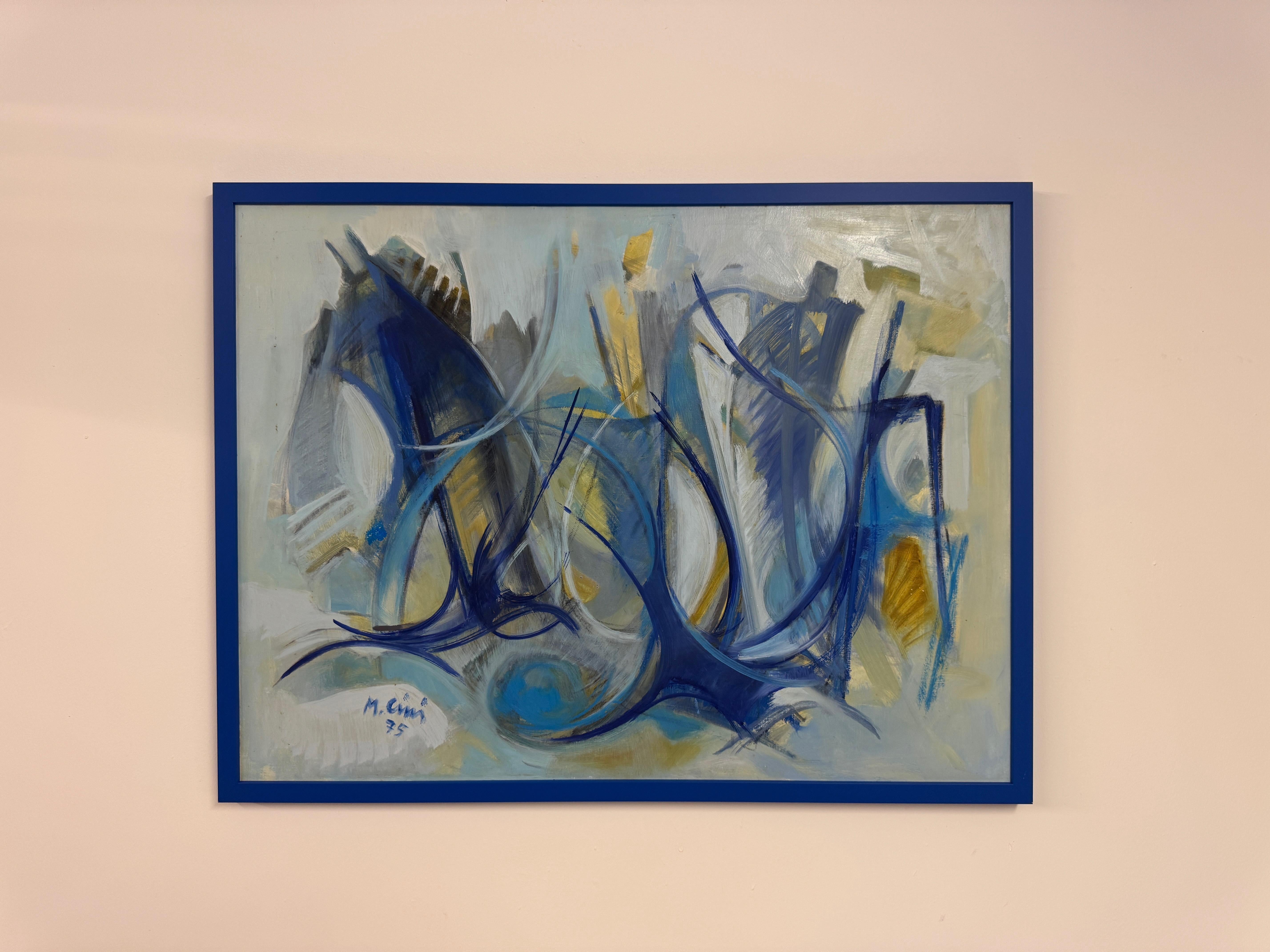 Italienische abstrakte Malerei in Blau, 1975 (Moderne) im Angebot