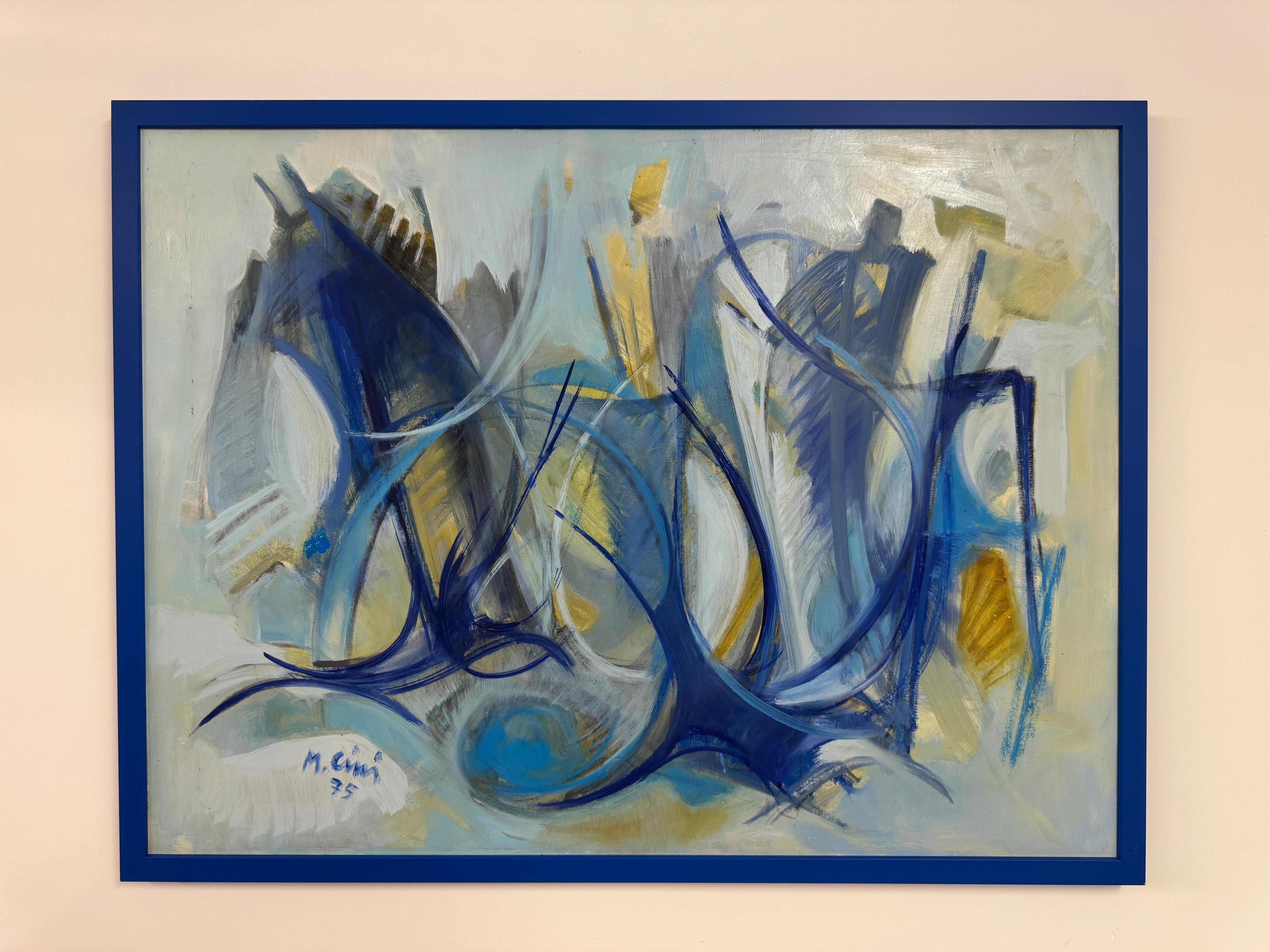 Italienische abstrakte Malerei in Blau, 1975 im Zustand „Gut“ im Angebot in London, London