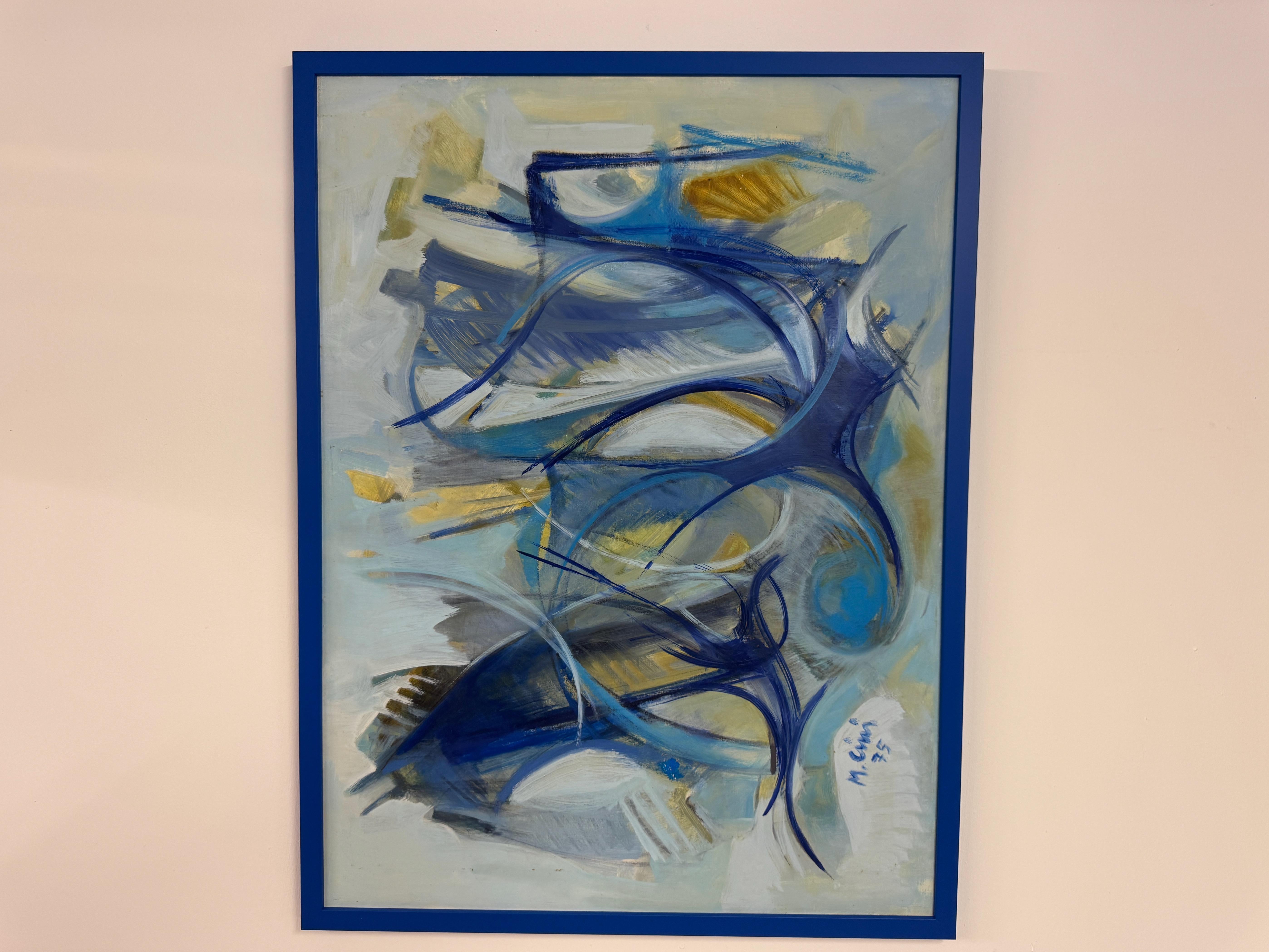 Italienische abstrakte Malerei in Blau, 1975 im Angebot 3
