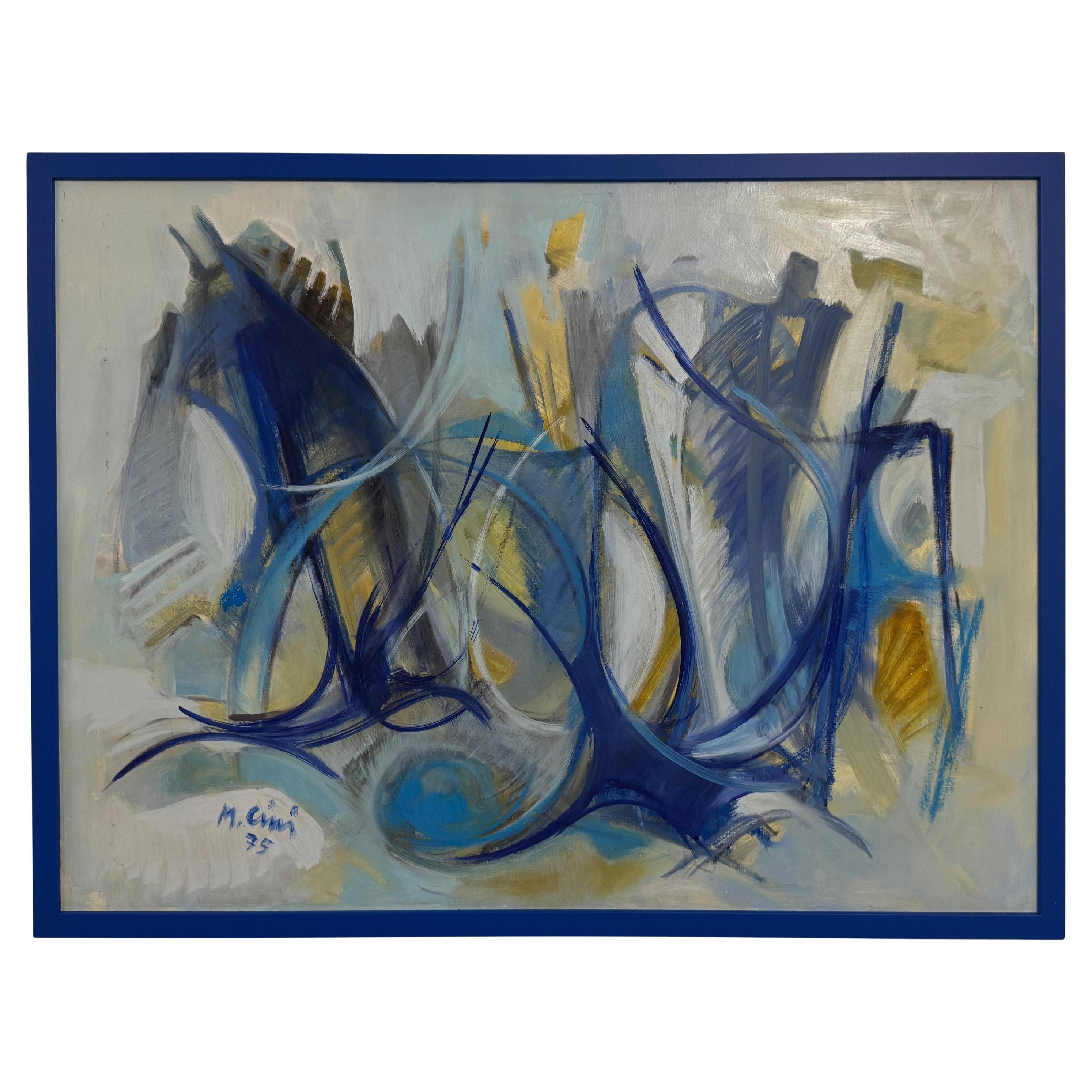 Pintura abstracta italiana en azul, 1975
