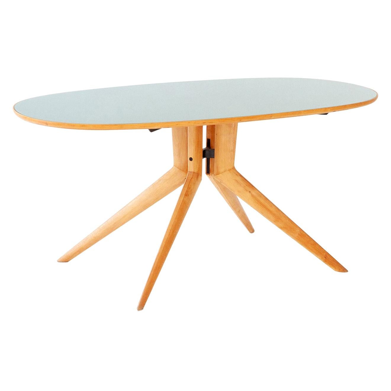 Italian Acer Dining Table with Light Green Glass Top