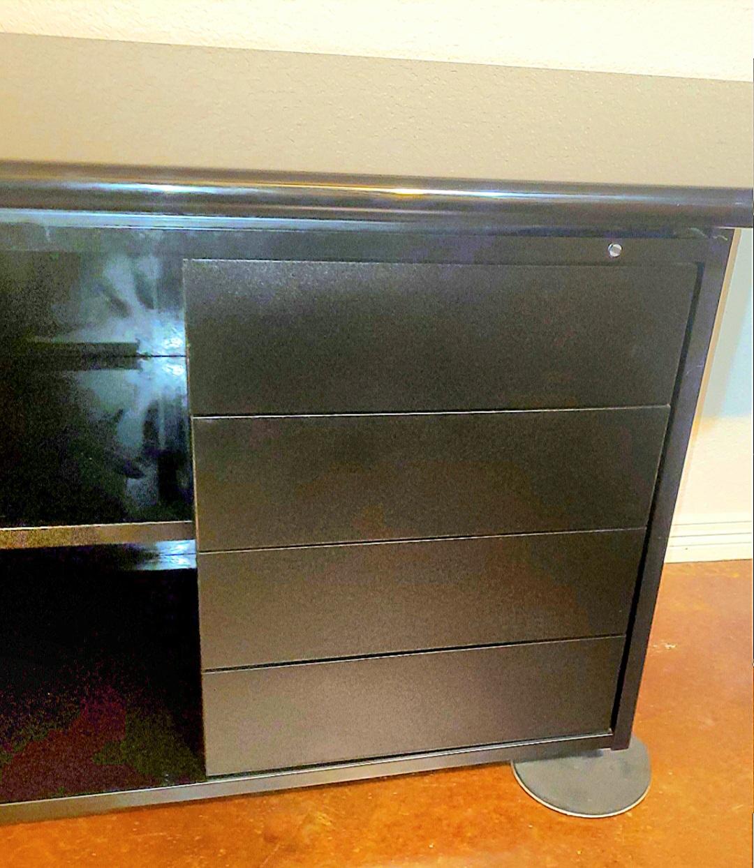 Wood Italian Acerbis Modern Black Lacquer Sheraton Sideboard For Sale