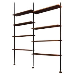 Italian Adjustable Bookcase with Telescopic Metal Tubing and Teak Shelves, 1960s